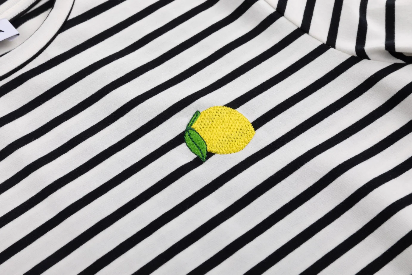 Lemon Embroidery Striped White Top - Image 7