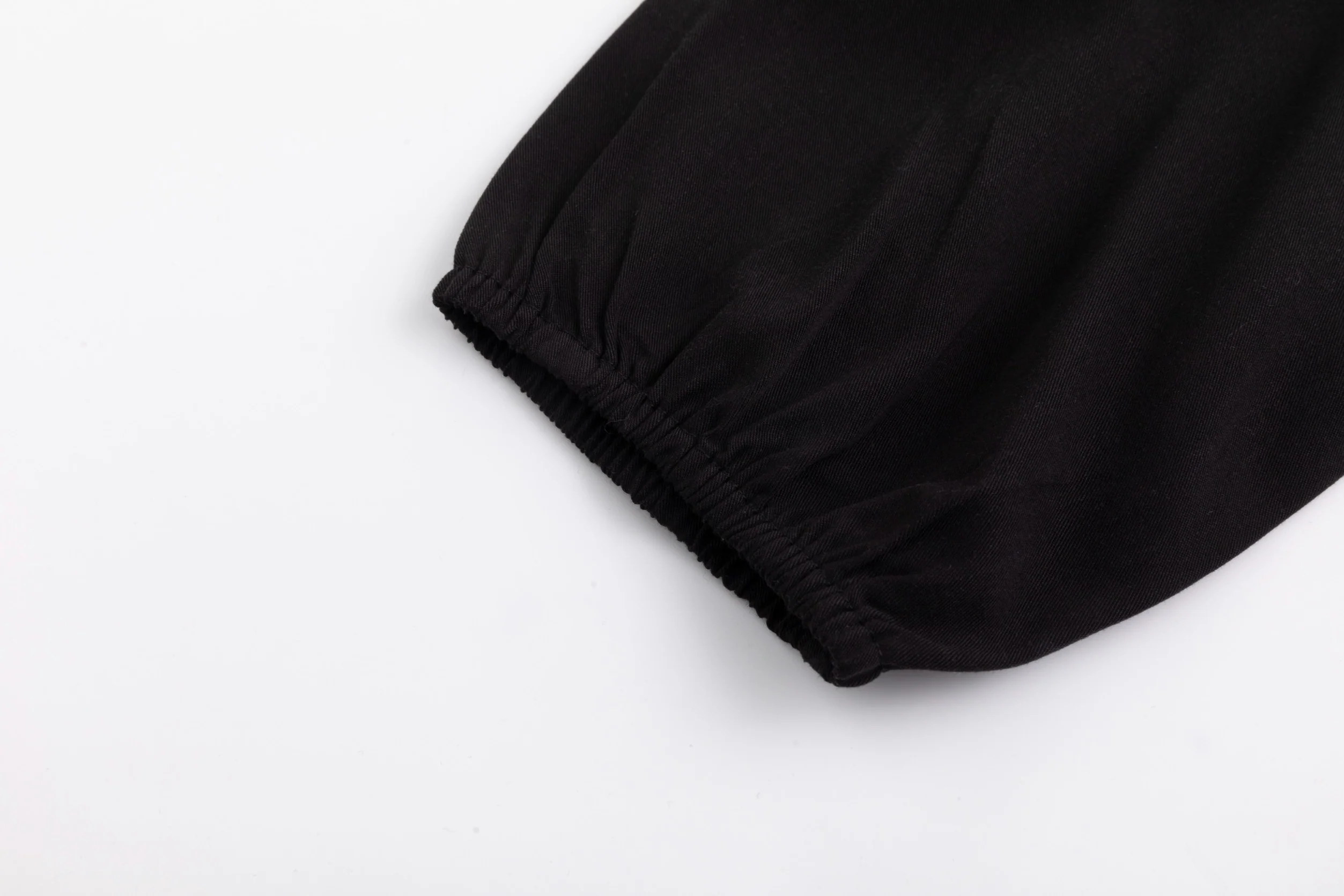 Linen Drawstring Neckline Dress - Black - Image 5