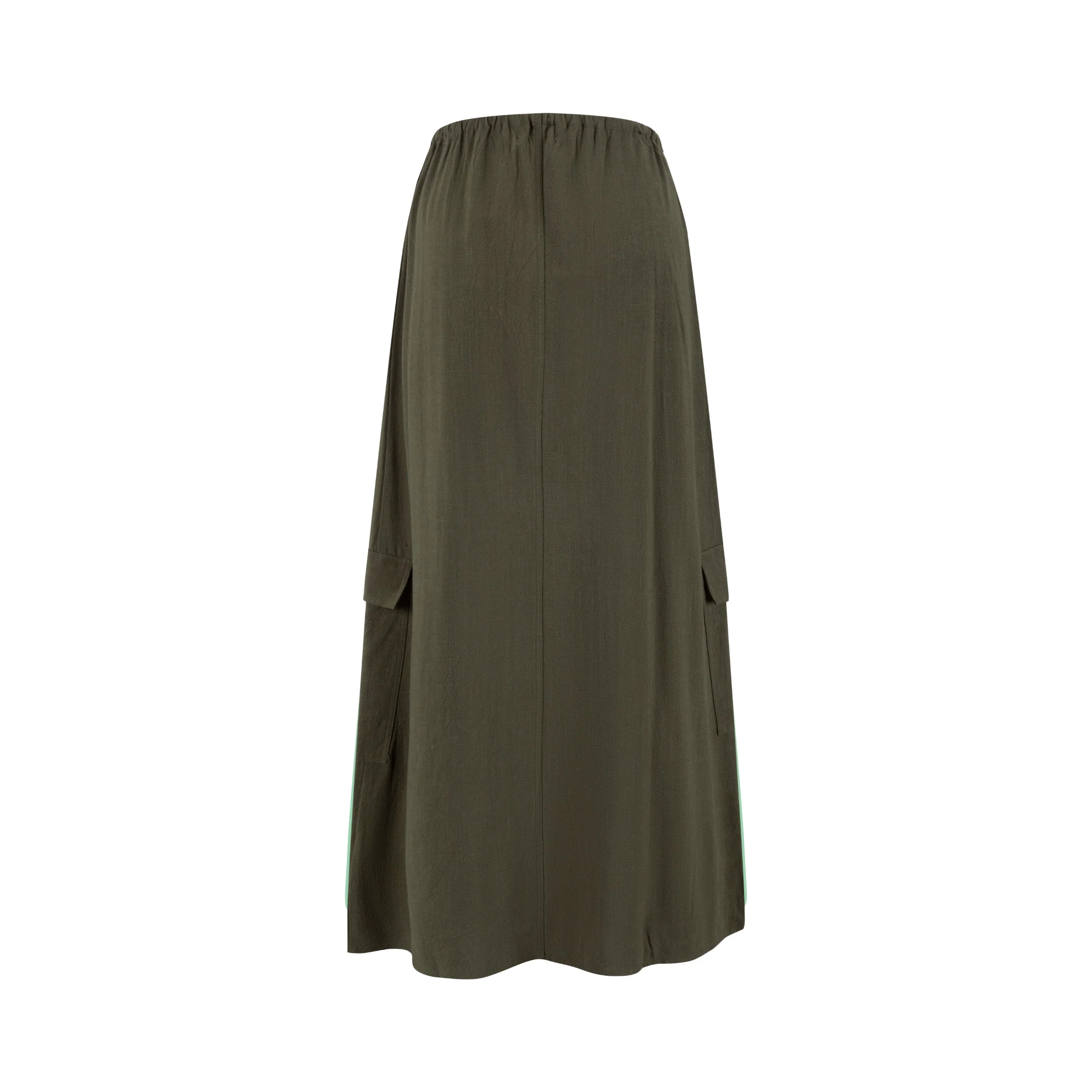 Linen Drawstring Pocket Skirt - Green Moss - Image 3