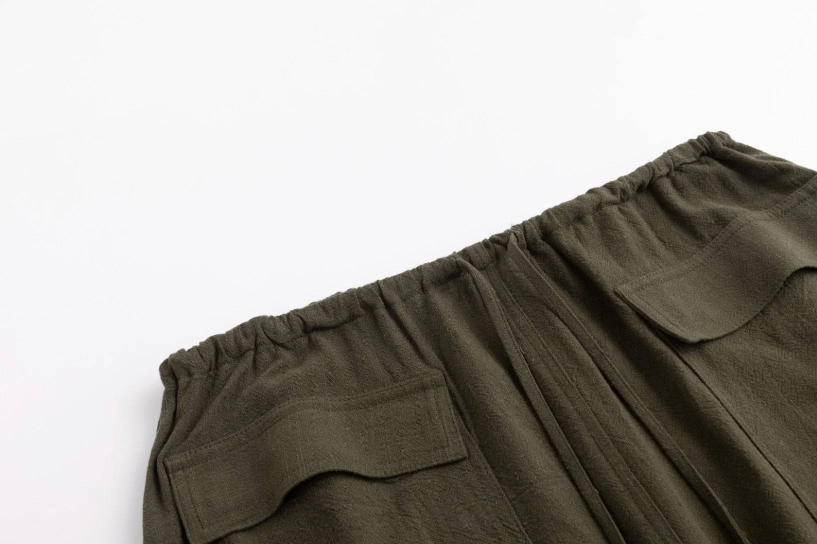 Linen Drawstring Pocket Skirt - Green Moss - Image 5