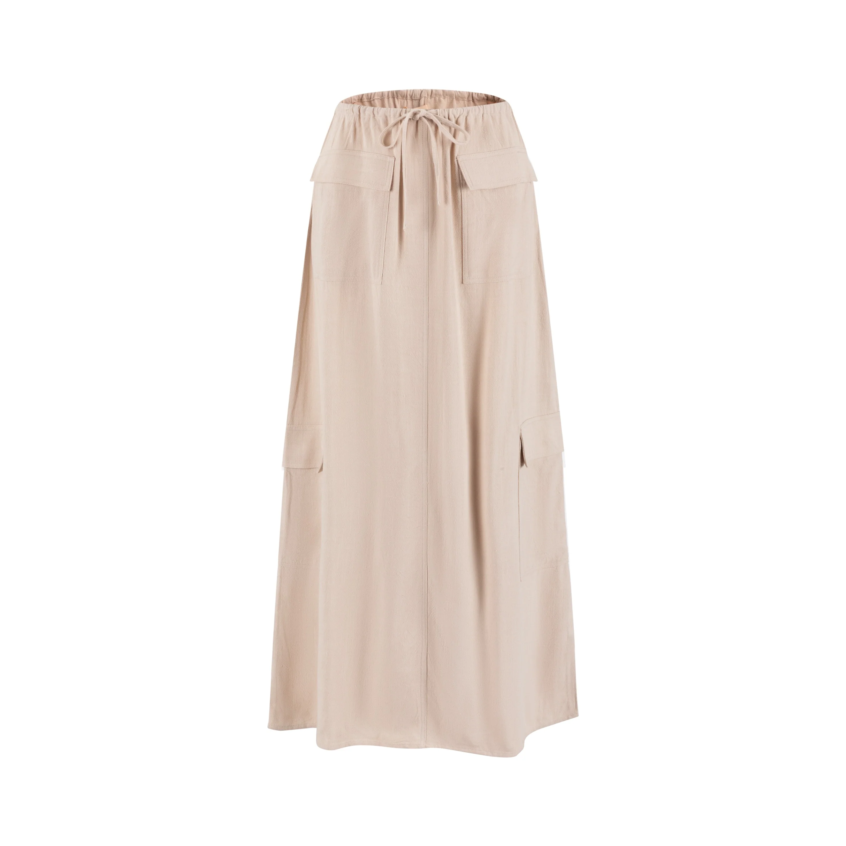 Linen Drawstring Pocket Skirt - Sand - Image 2