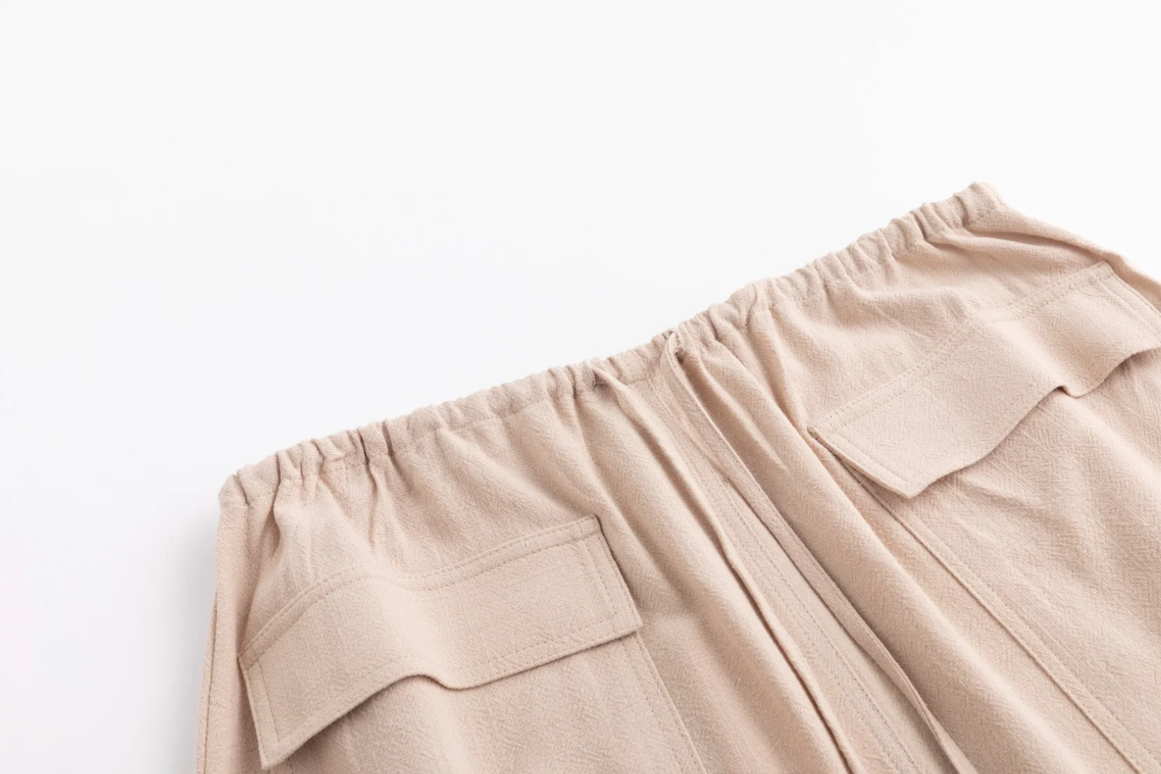 Linen Drawstring Pocket Skirt - Sand - Image 4