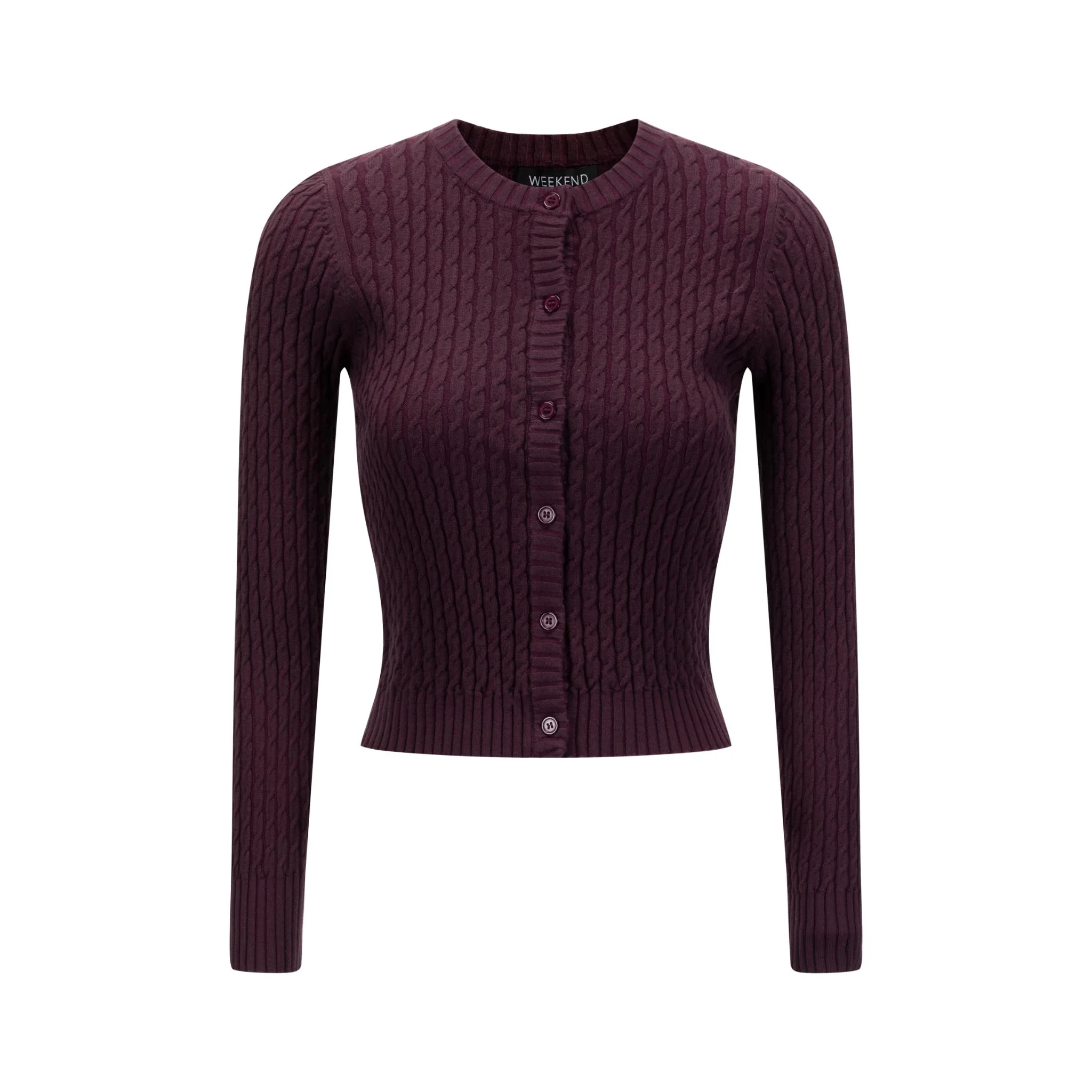 Maroon Cable Knit Cardigan - Image 2