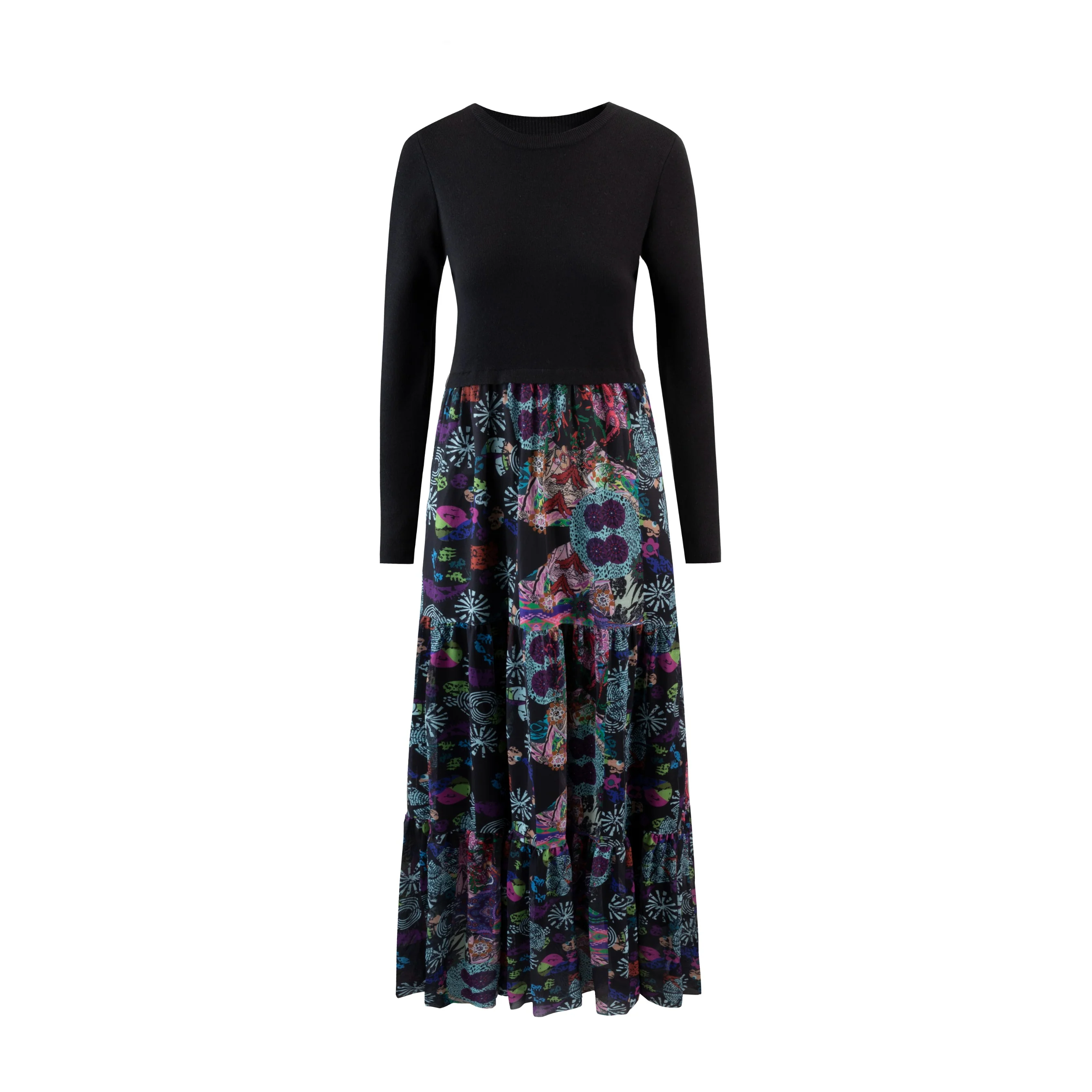 Mesh Printed Dress With Knit Top - Image 2