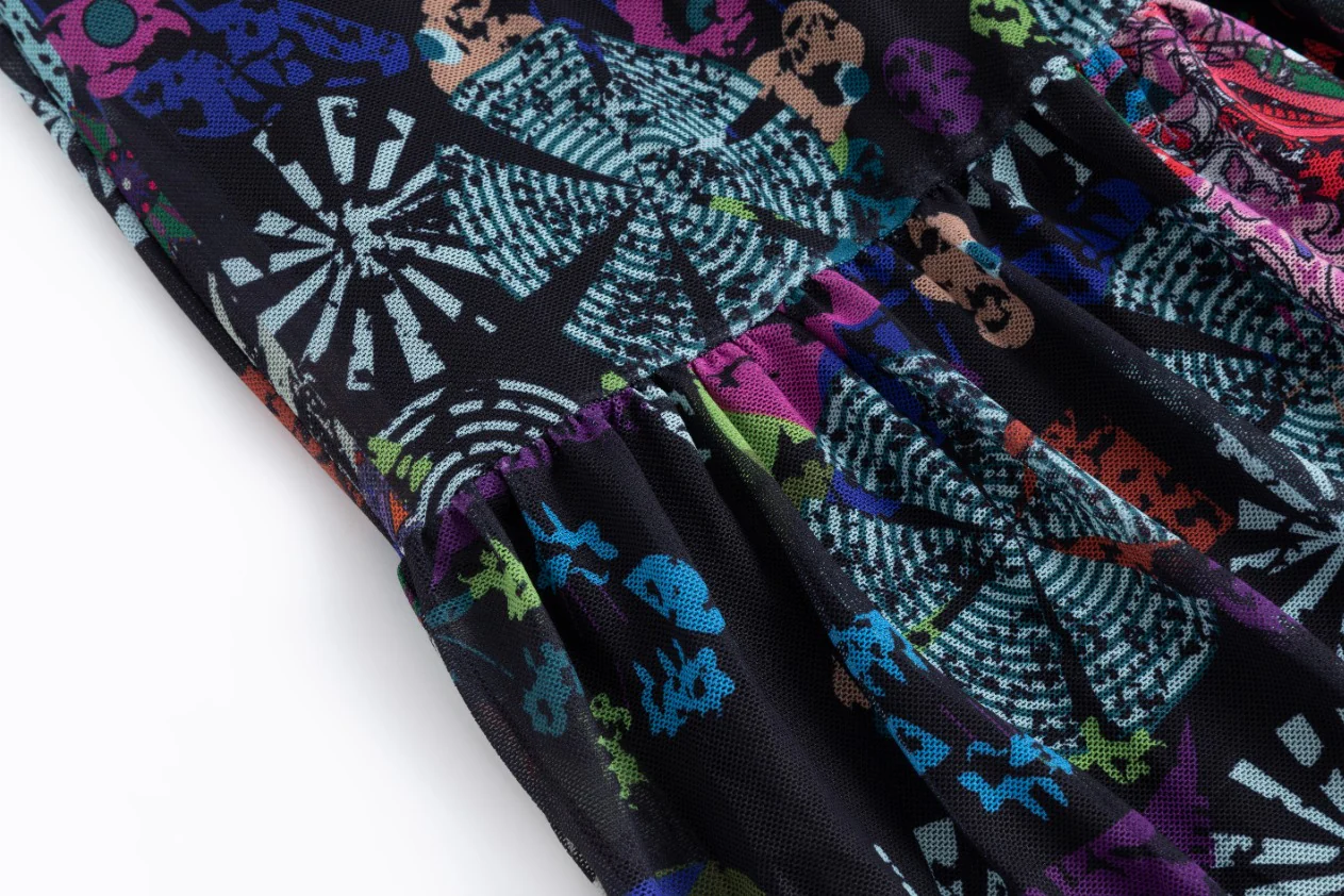 Mesh Printed Dress With Knit Top - Image 4