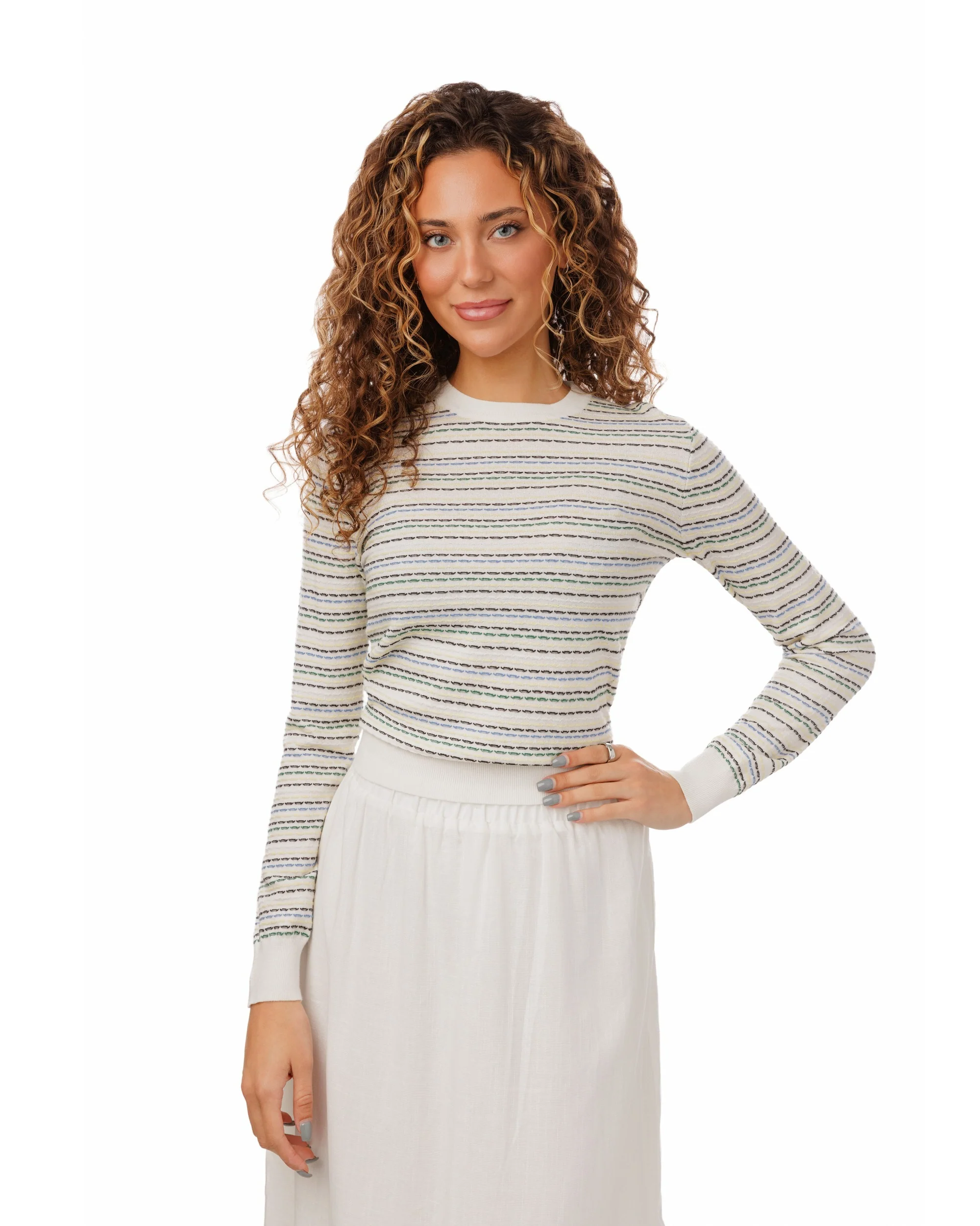 Multi Color Stitched Stripped Sweater