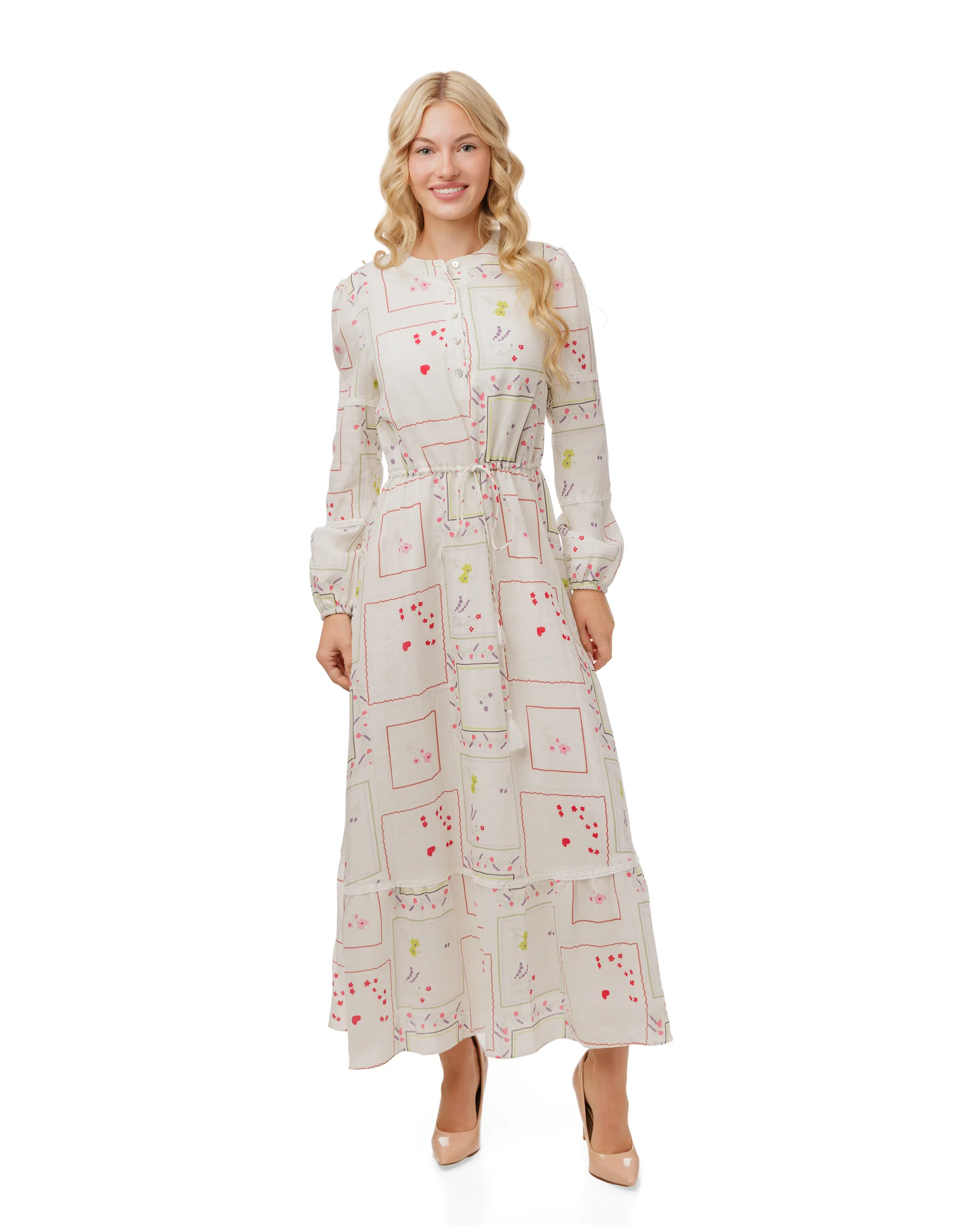 Multi Colored Printed Drawstring Dress