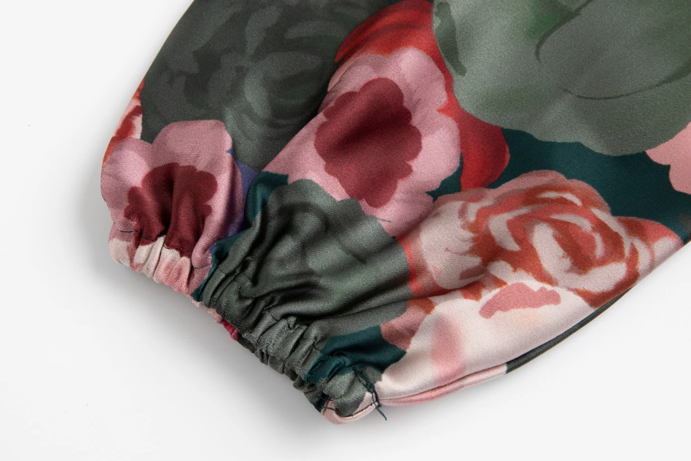 Multi Flower Printed Satin Dress - Emerald Green - Image 6