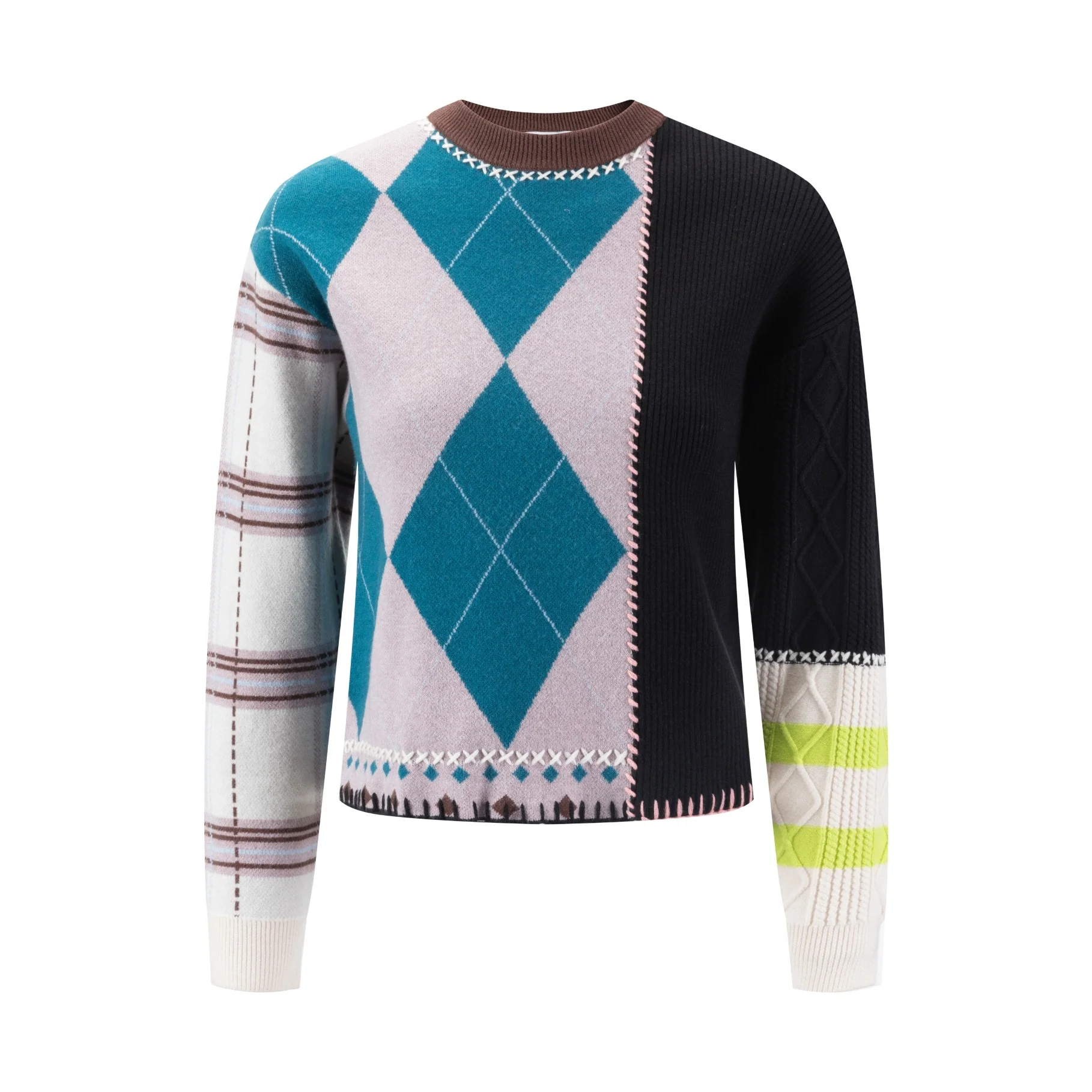 Multi Plaid Stitching Knit Top - Image 2