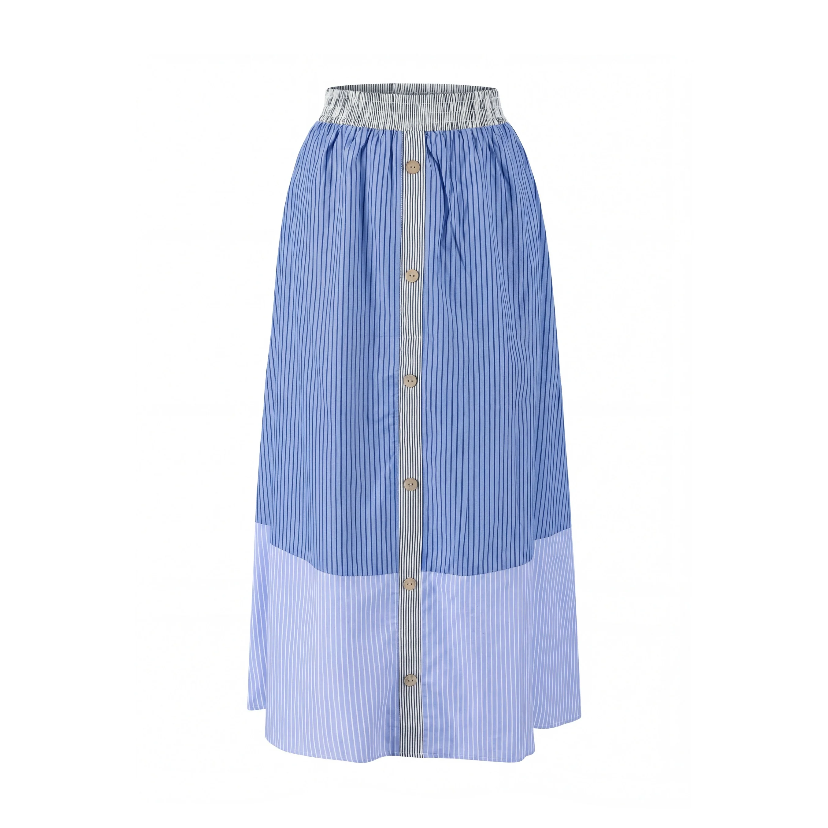 Multi Striped Block Buttoned Skirt - Image 2