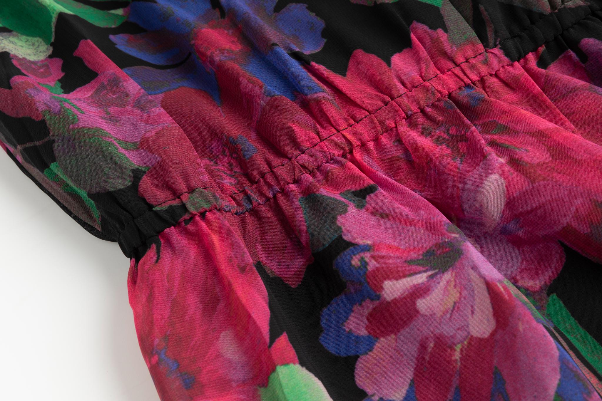 Multicolor Flower Printed Black Dress With Black Cardigan - Image 6