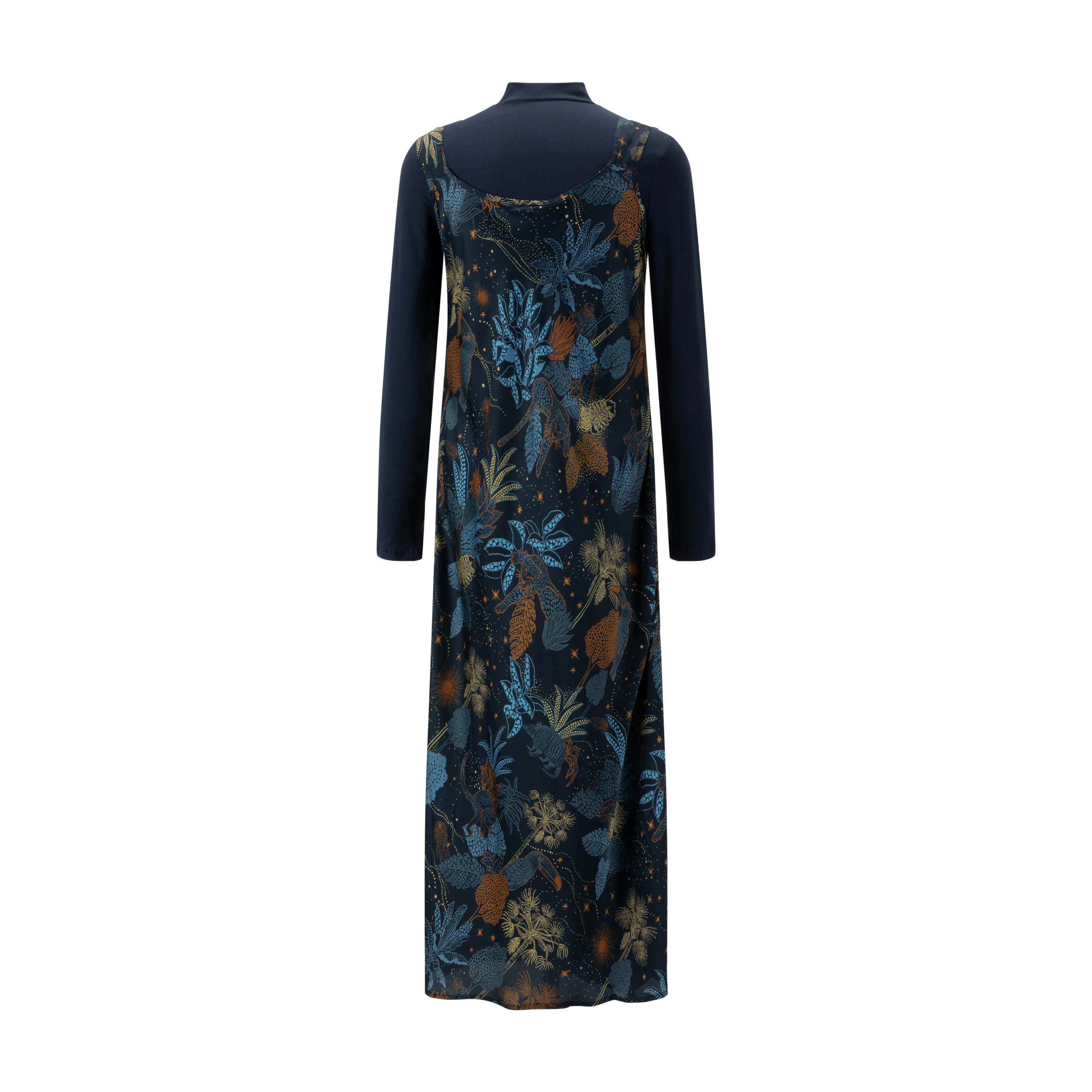 Navy And Brown Satin Jumper With Turtleneck Underlay - Image 3