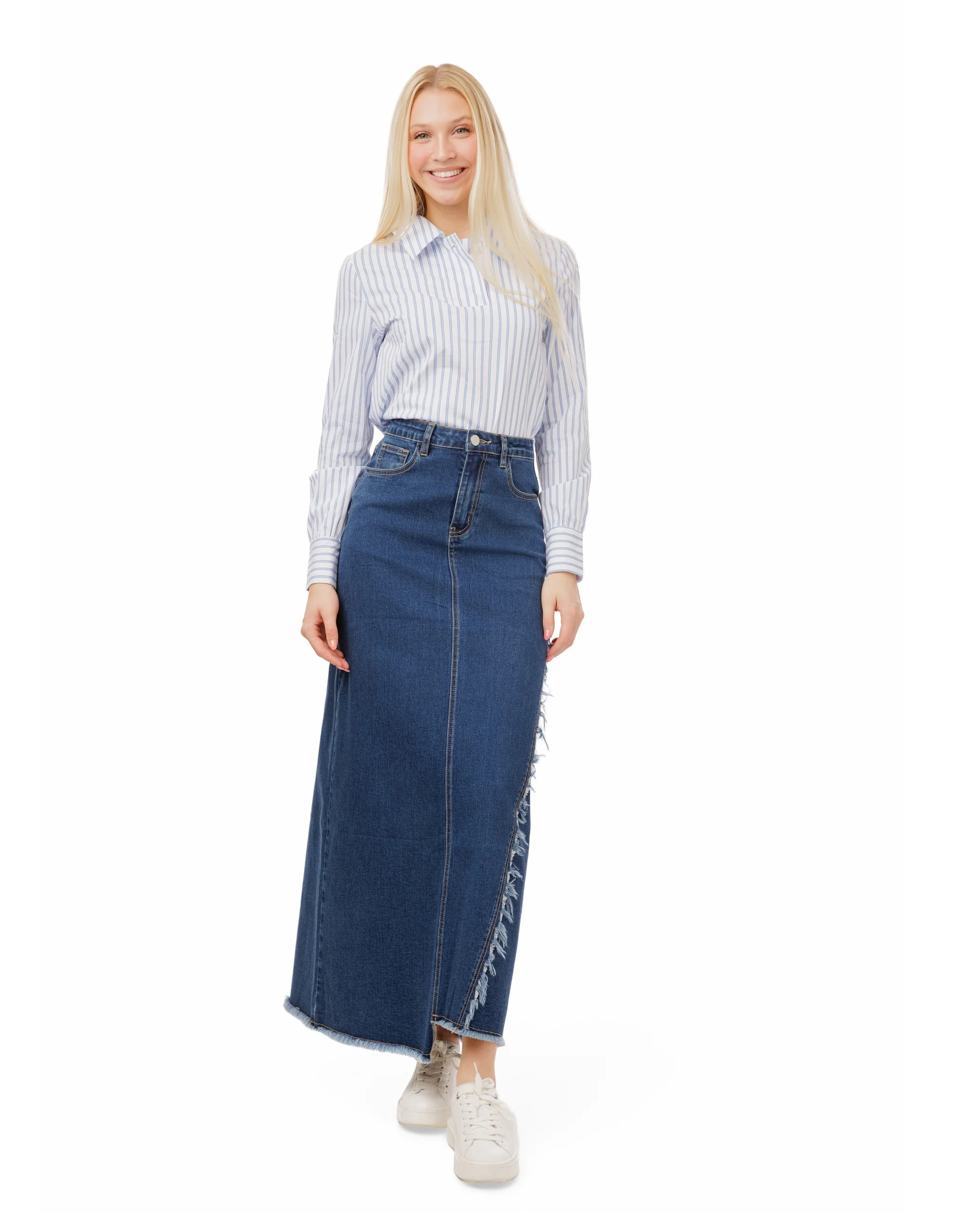Navy And White Striped Blouse - WS61166T-A