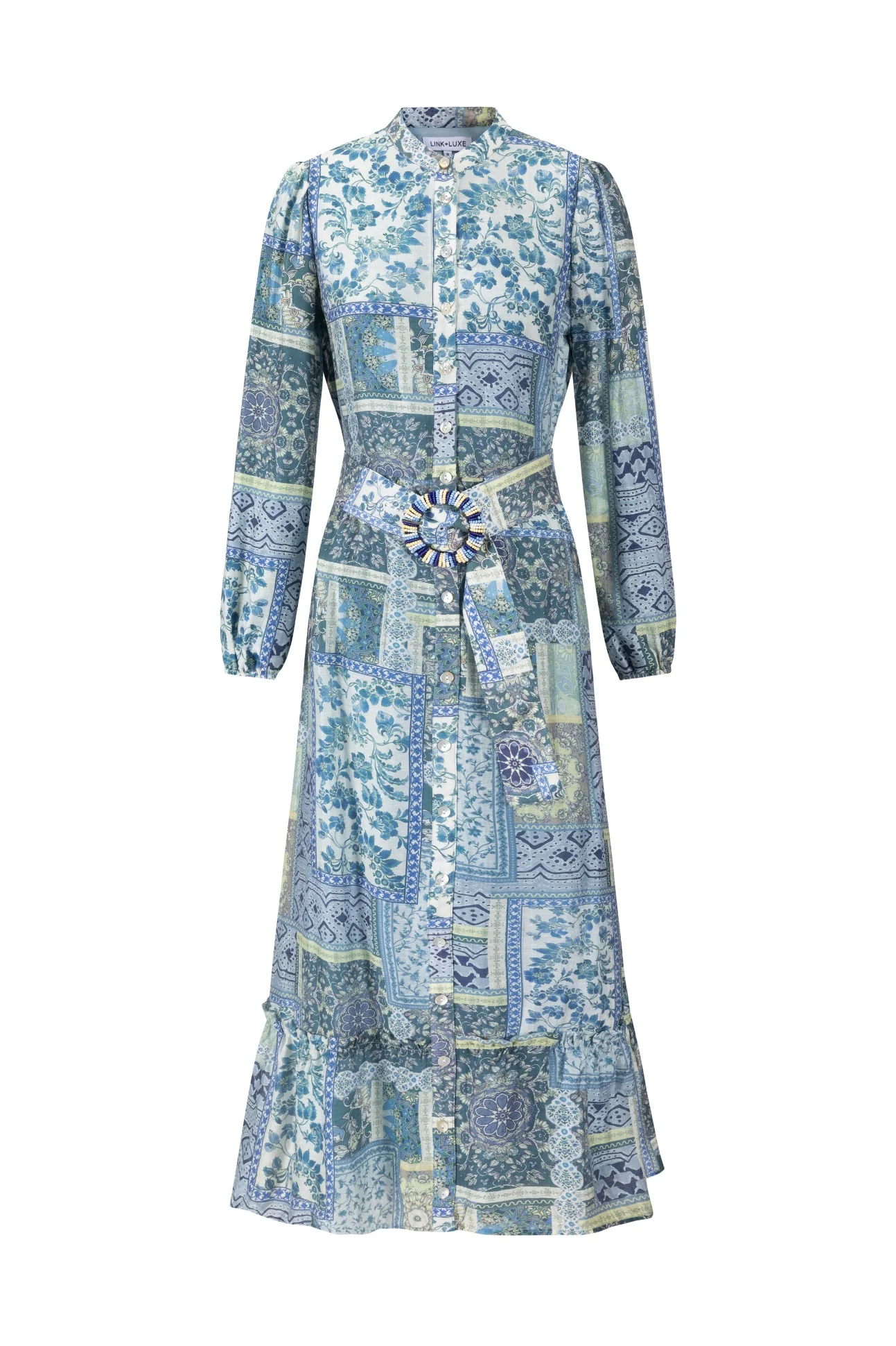 Navy And Yellow Printed Multi Patch Dress - Image 2