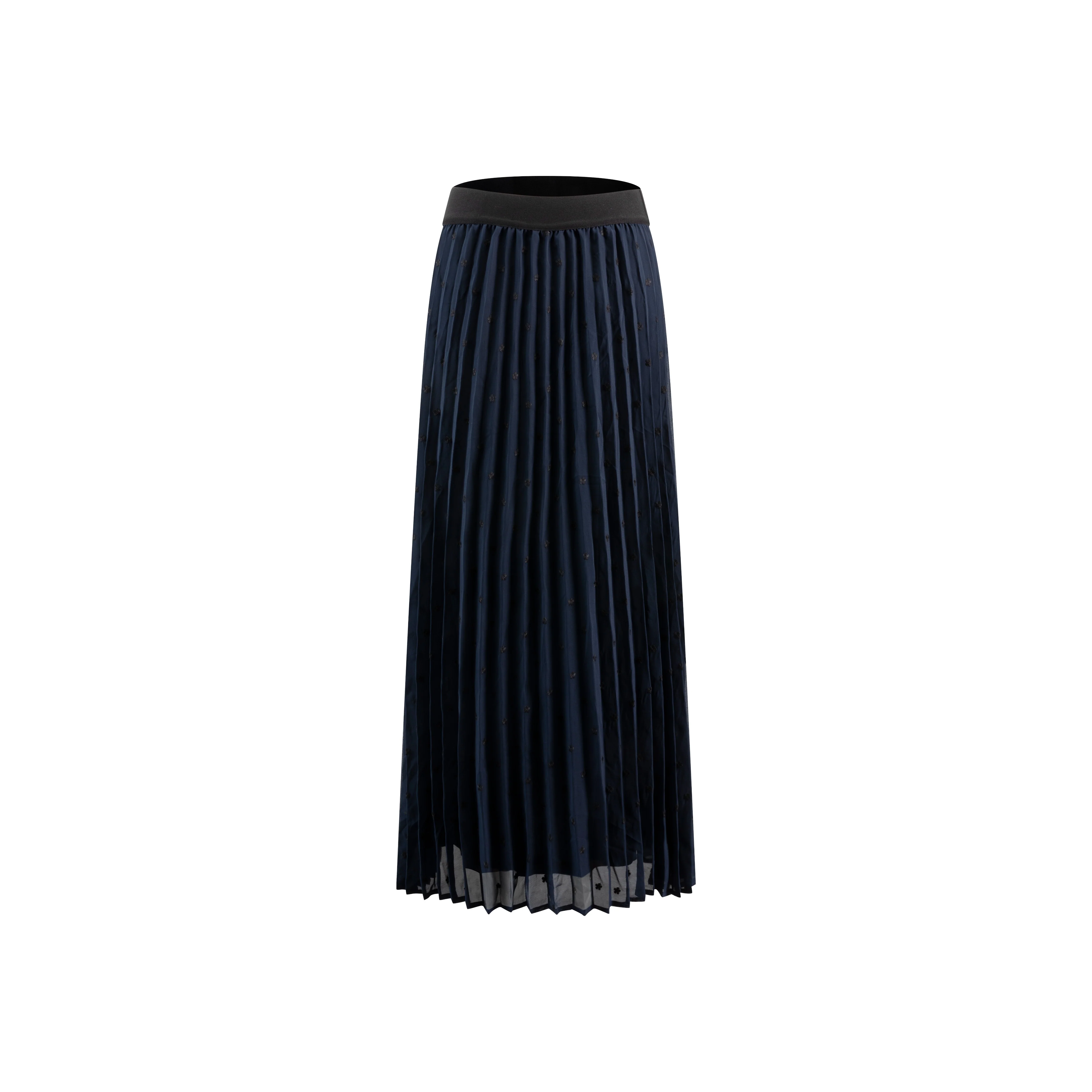Navy Floral Embroidered Pleated Skirt - Image 2