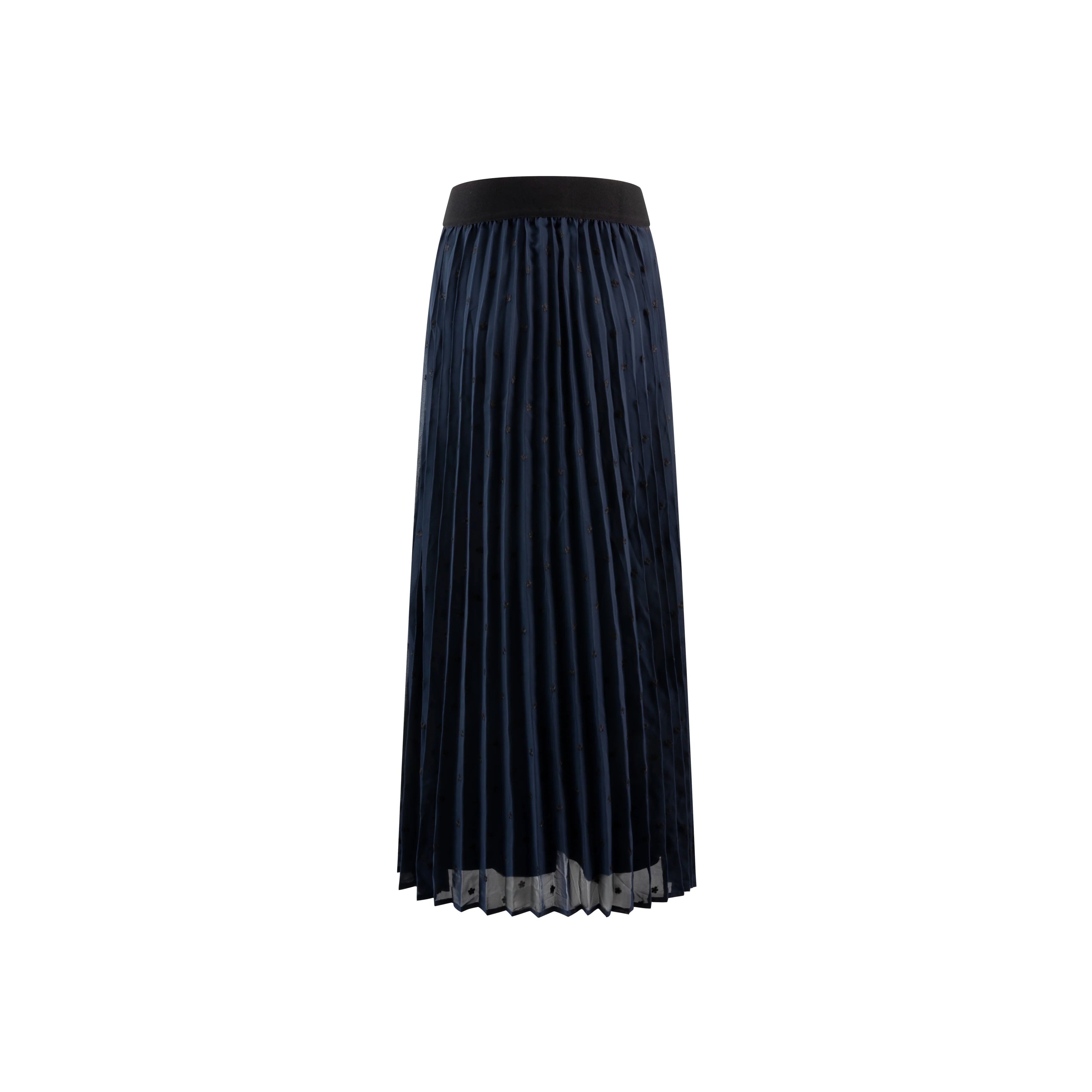Navy Floral Embroidered Pleated Skirt - Image 3