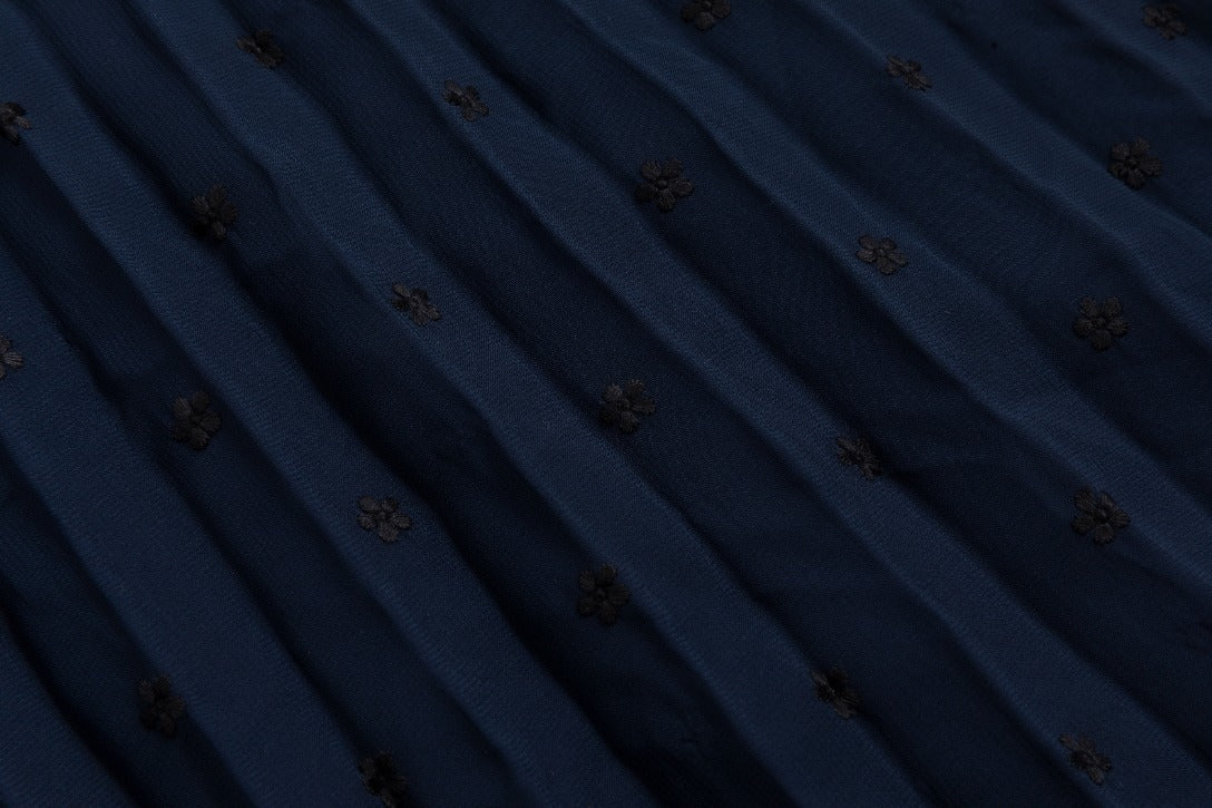 Navy Floral Embroidered Pleated Skirt - Image 5