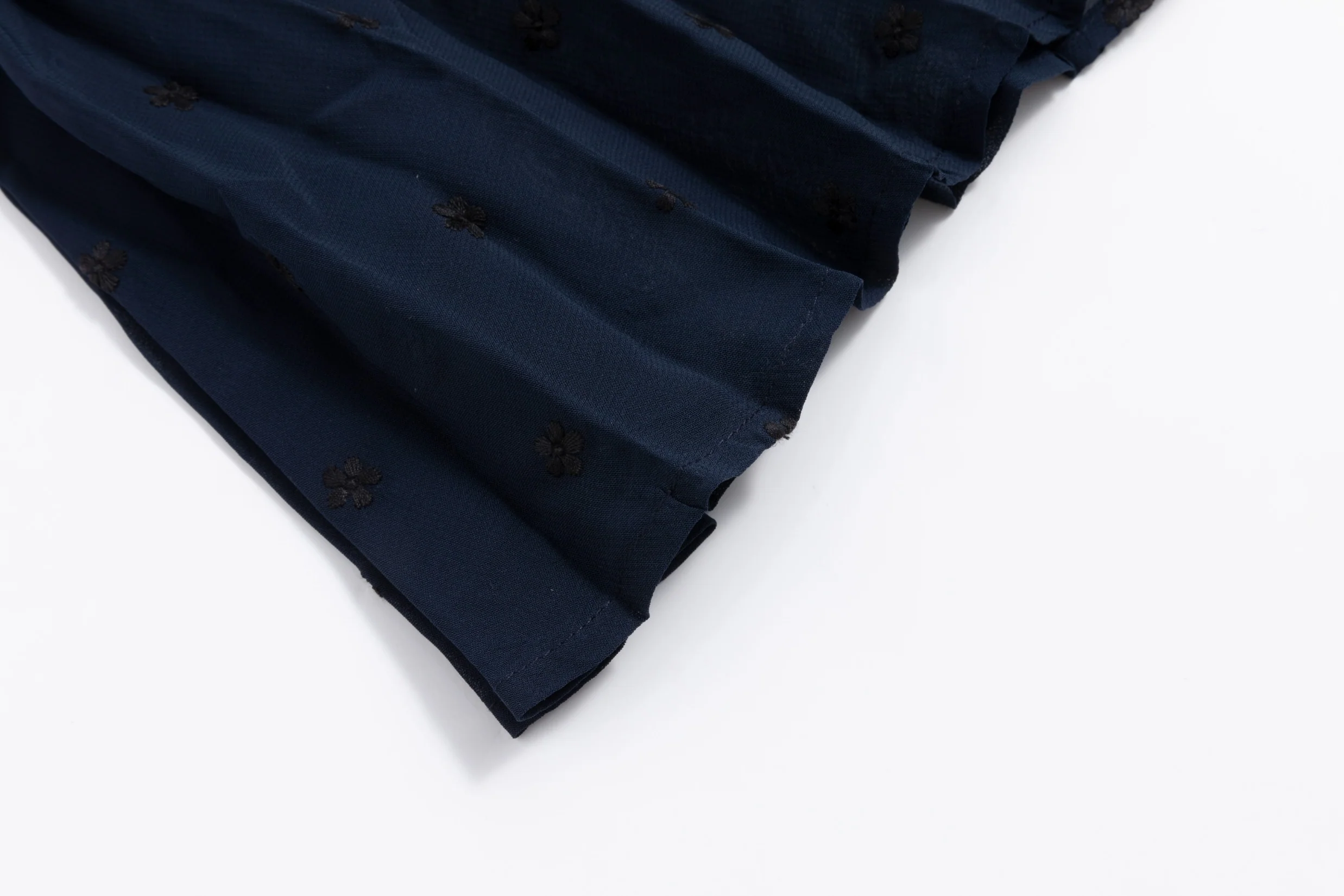 Navy Floral Embroidered Pleated Skirt - Image 6