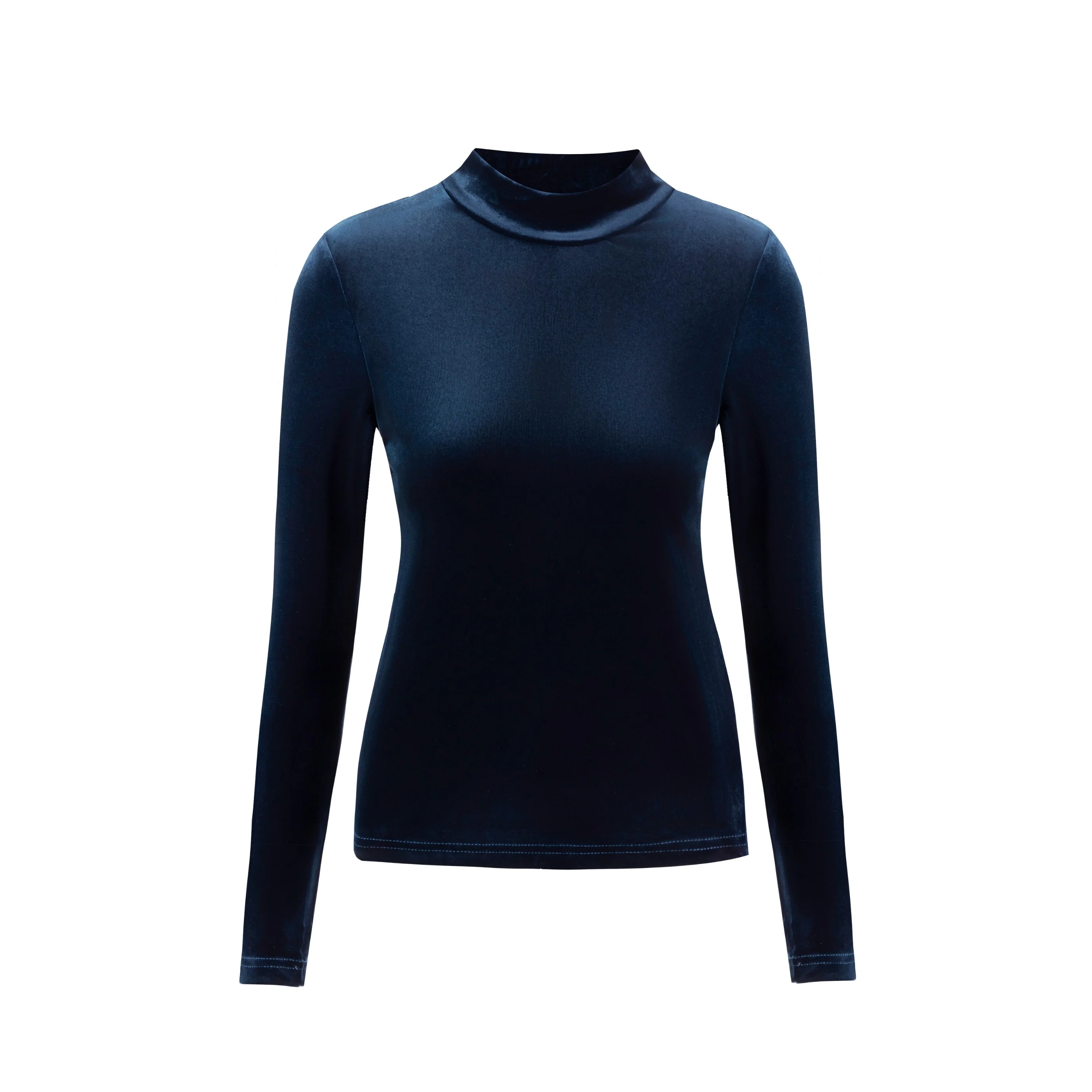 Solid Velvet Fitted Top - Navy - Image 2