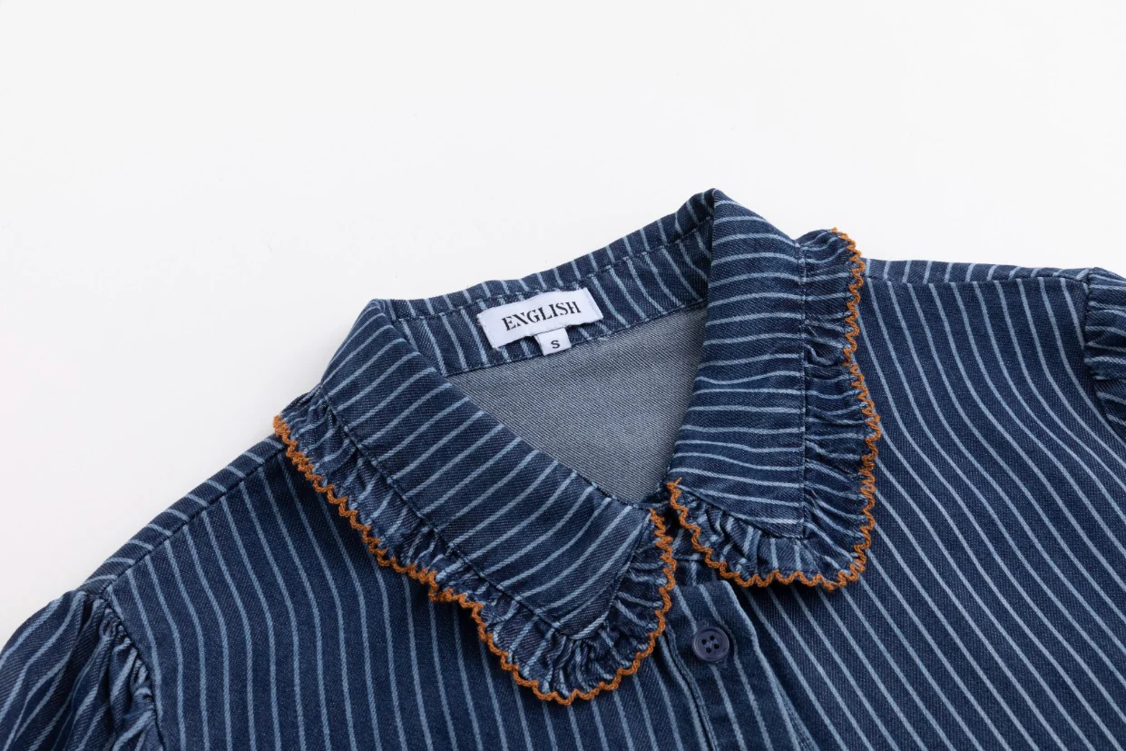 Navy Striped Denim Overlay Dress - Image 4
