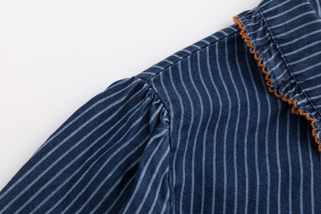 Navy Striped Denim Overlay Dress - Image 6