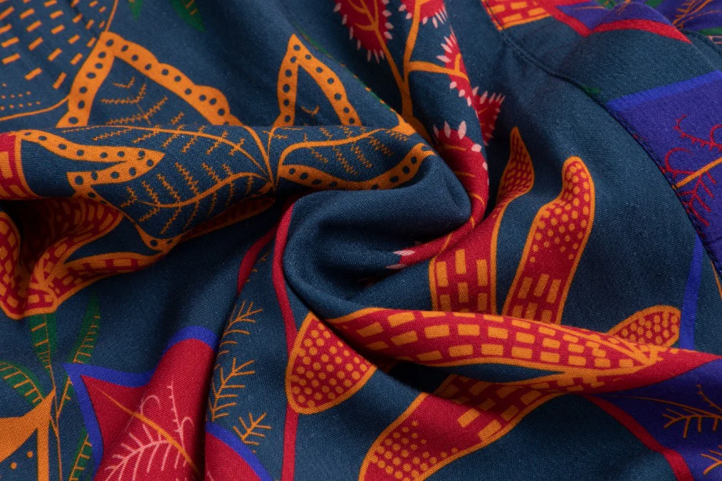 Navy With Multicolor Leaves Printed Dress - Image 8