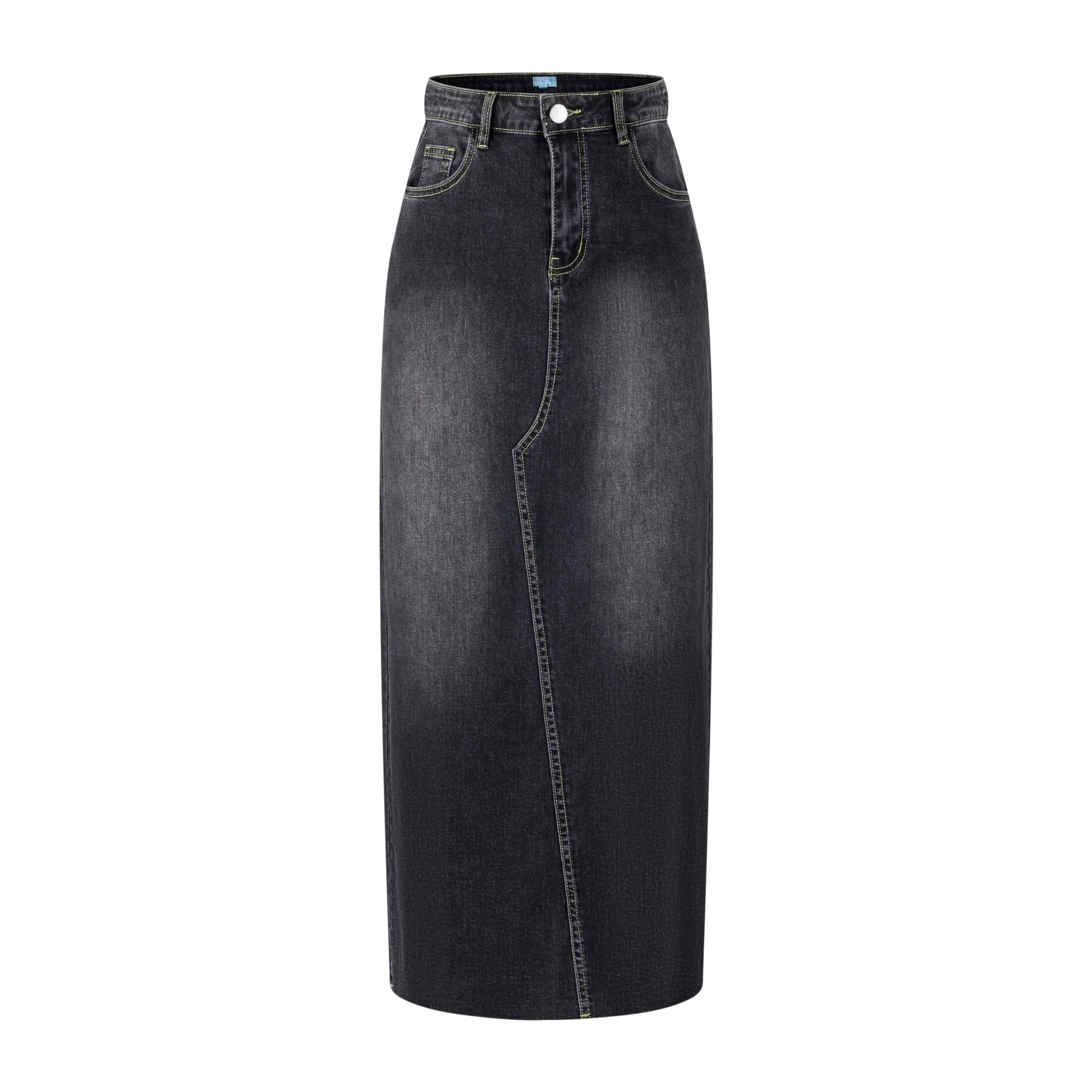 Neon Stitching Denim Skirt - Black - Image 2