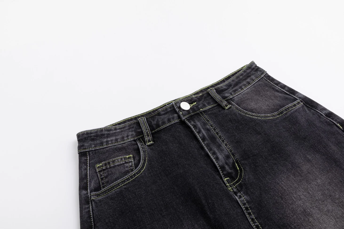 Neon Stitching Denim Skirt - Black - Image 4