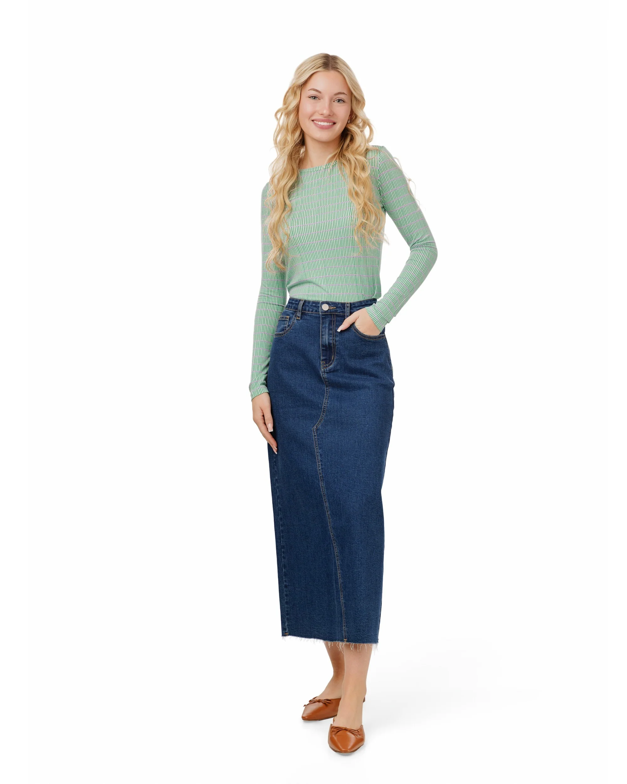 Neon Stitching Denim Skirt - Blue