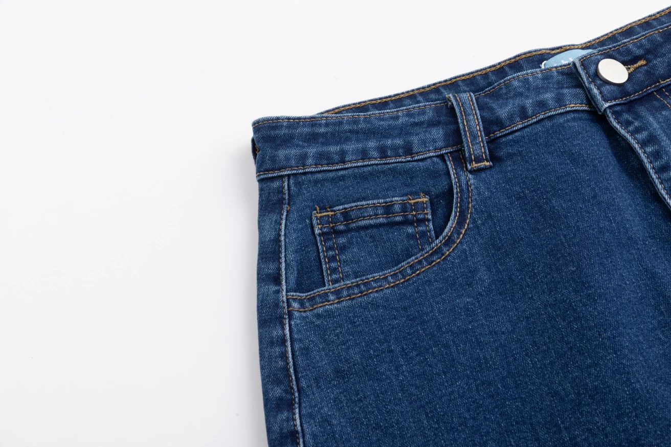 Neon Stitching Denim Skirt - Blue - Image 5