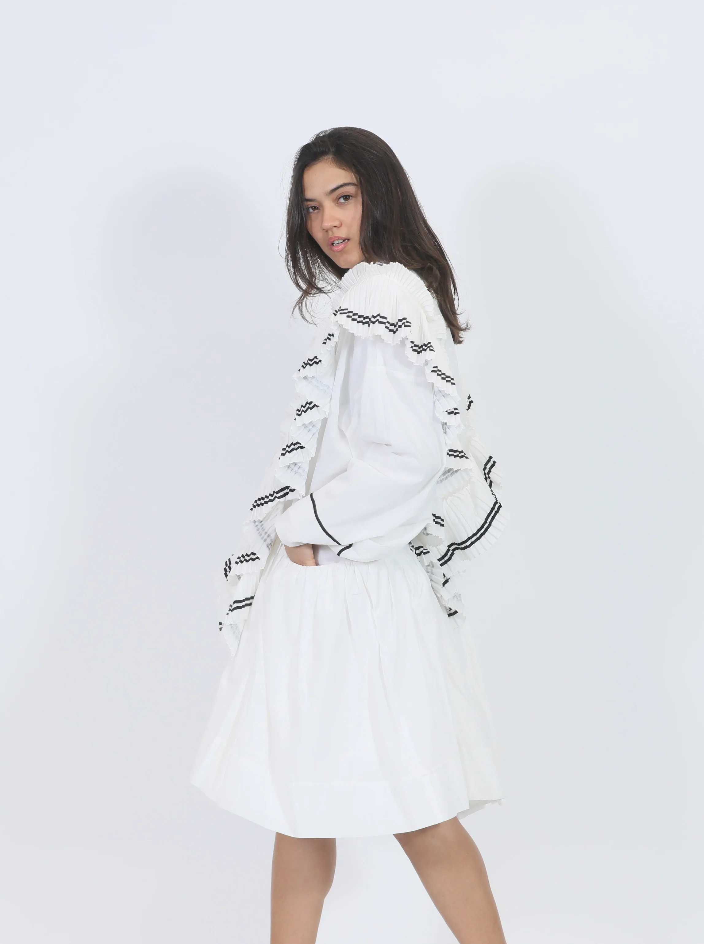 White Flowy Accordion Accent Dress - Image 2