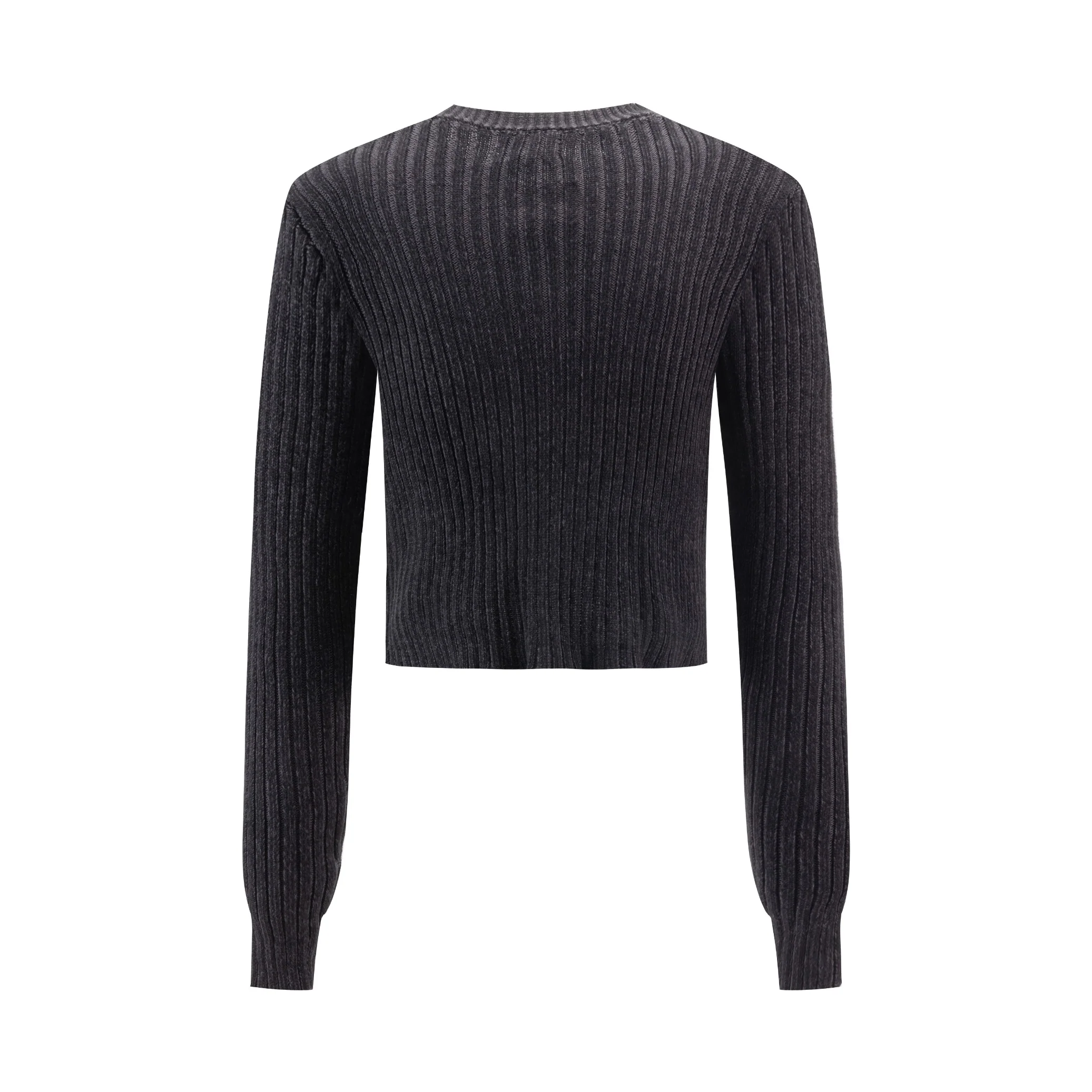 Off Black Big Ribbed Knit Cardigan - Image 3