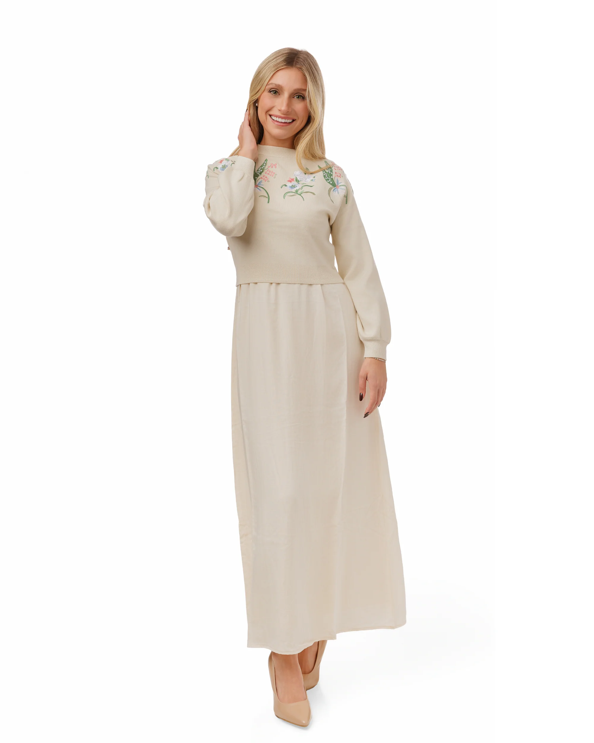 Overlay Dress With Embroidery - Ivory - Image 2
