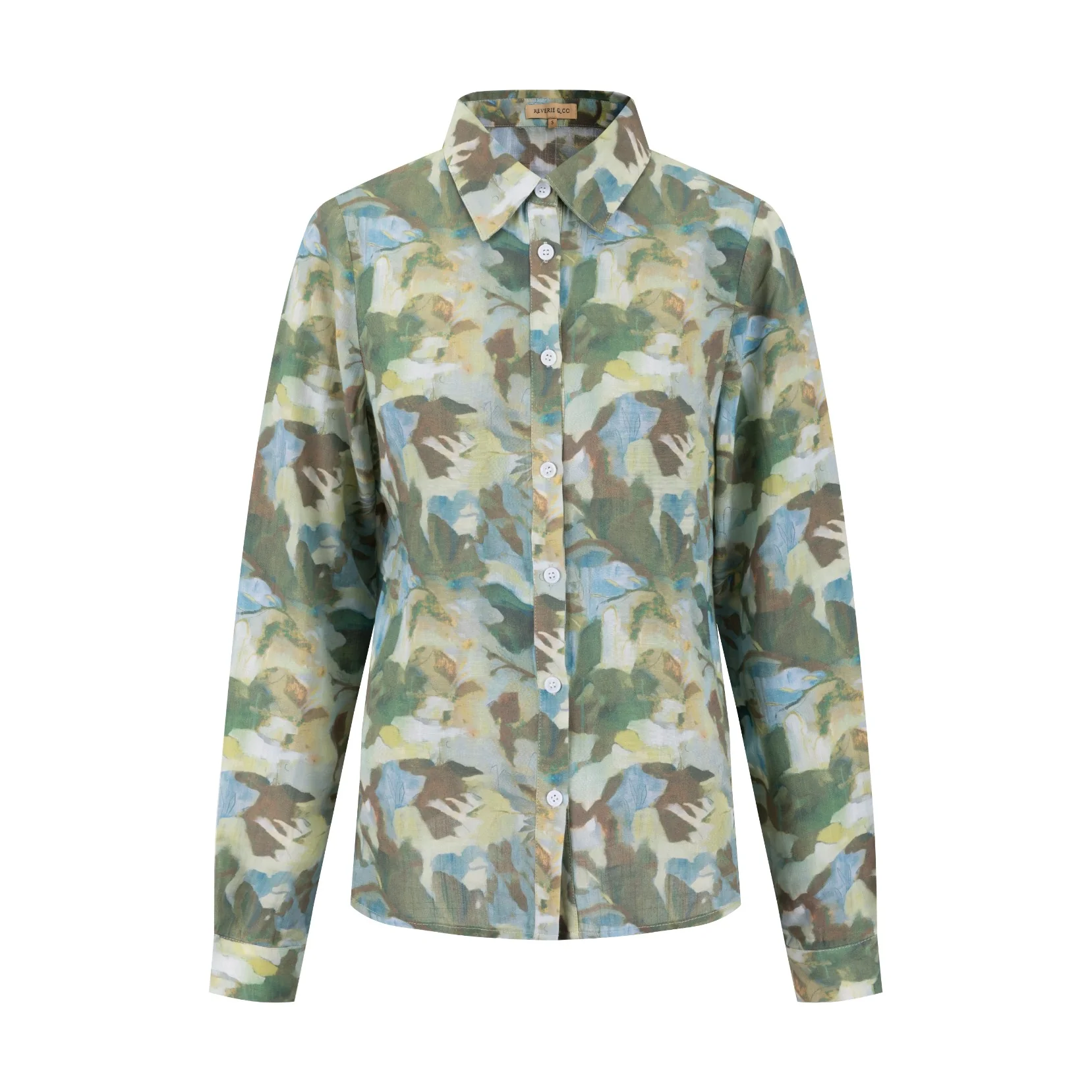 Painted Floral Linen Blouse Sea Blue - Image 2
