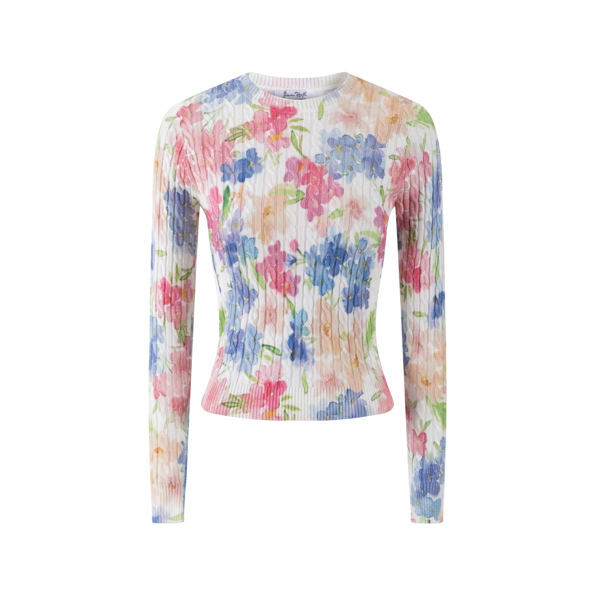 Pastel Floral Printed Cable Knit Top - Image 3