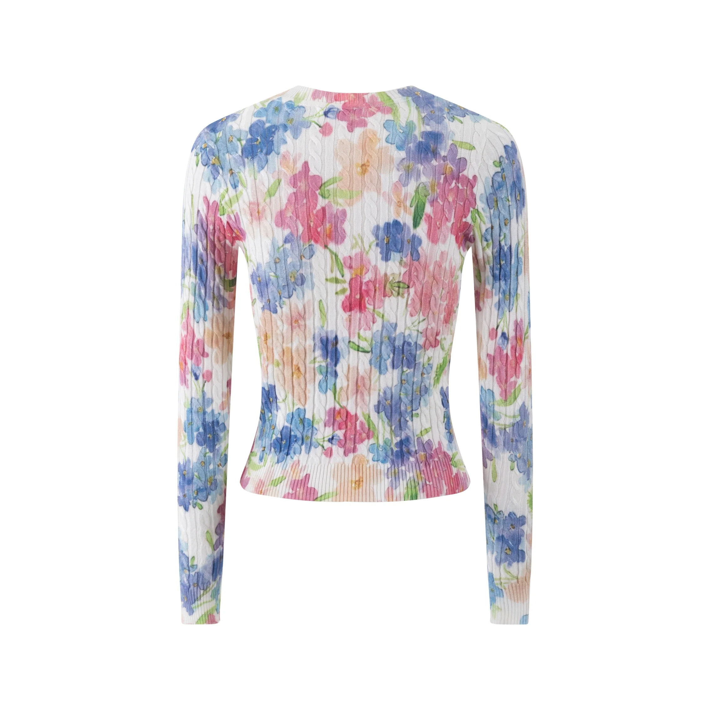 Pastel Floral Printed Cable Knit Top - Image 4