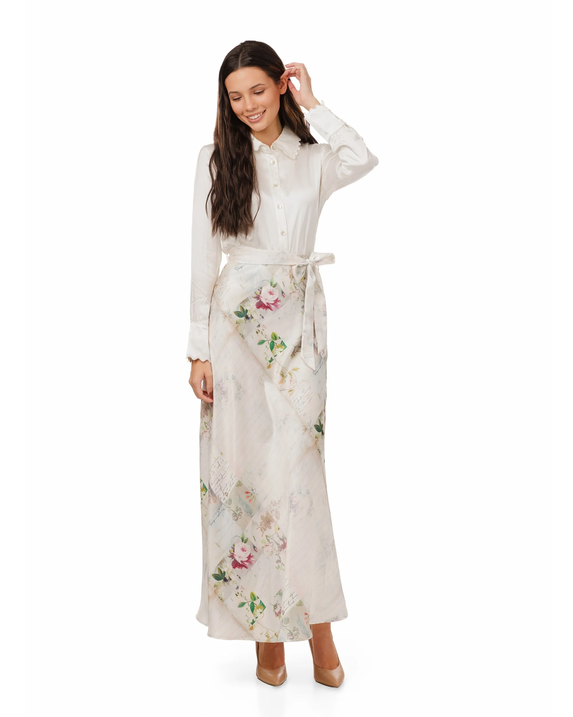 Patchwork Silk Belted Skirt