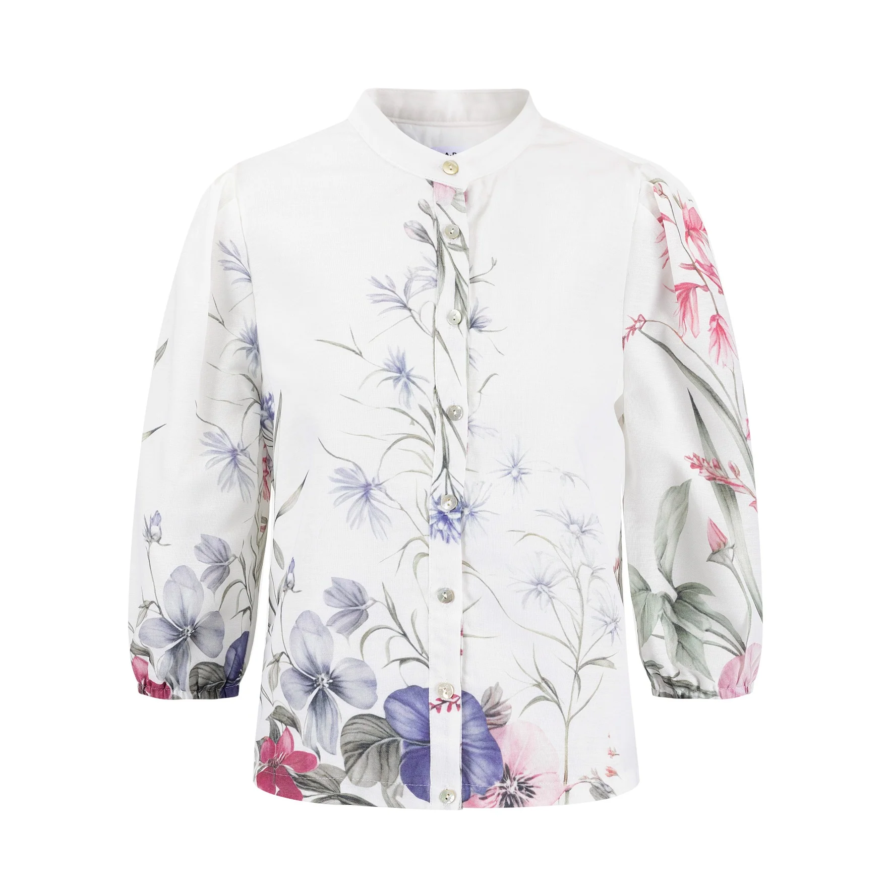 Pink Floral Linen Blouse - Image 2