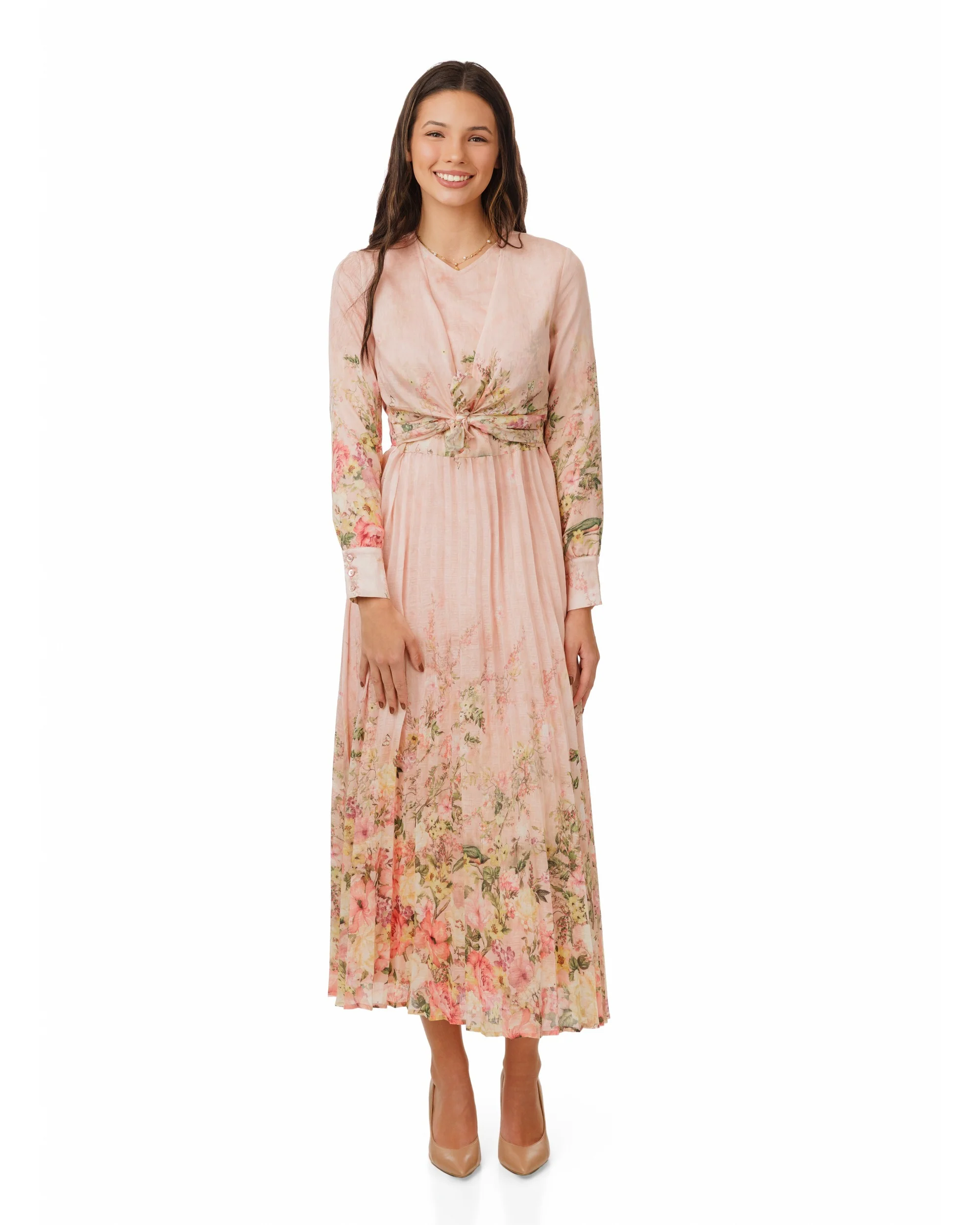 Pink Floral Linen Dress