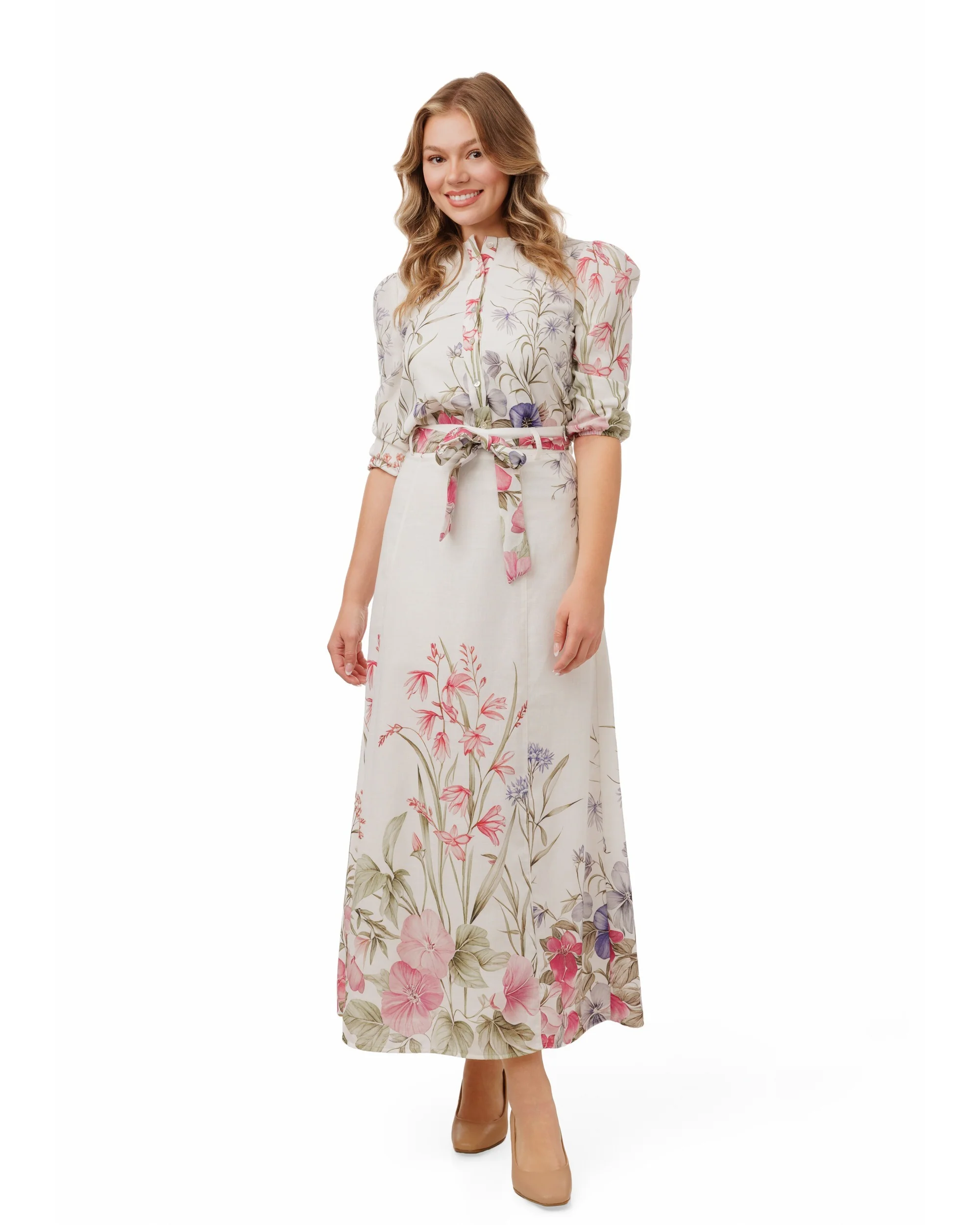 Pink Floral Linen Skirt