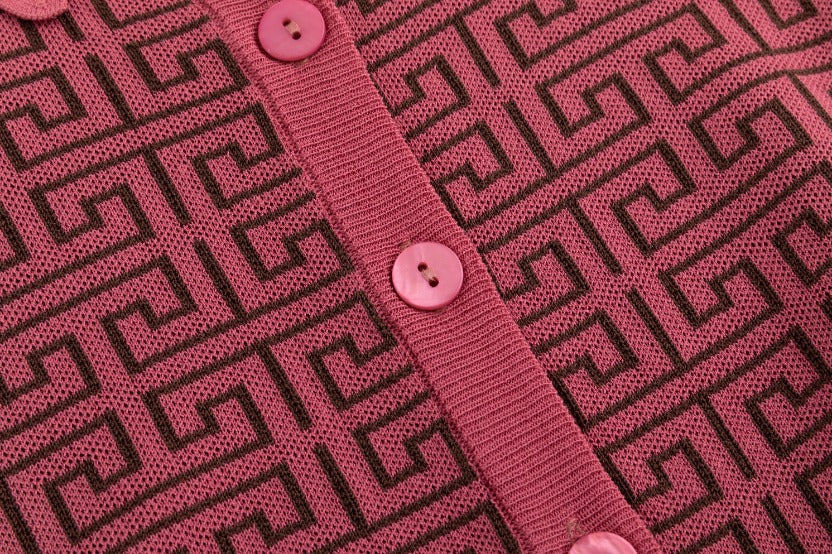 Pink Knit Logo Print Sweater With Collar - Image 6