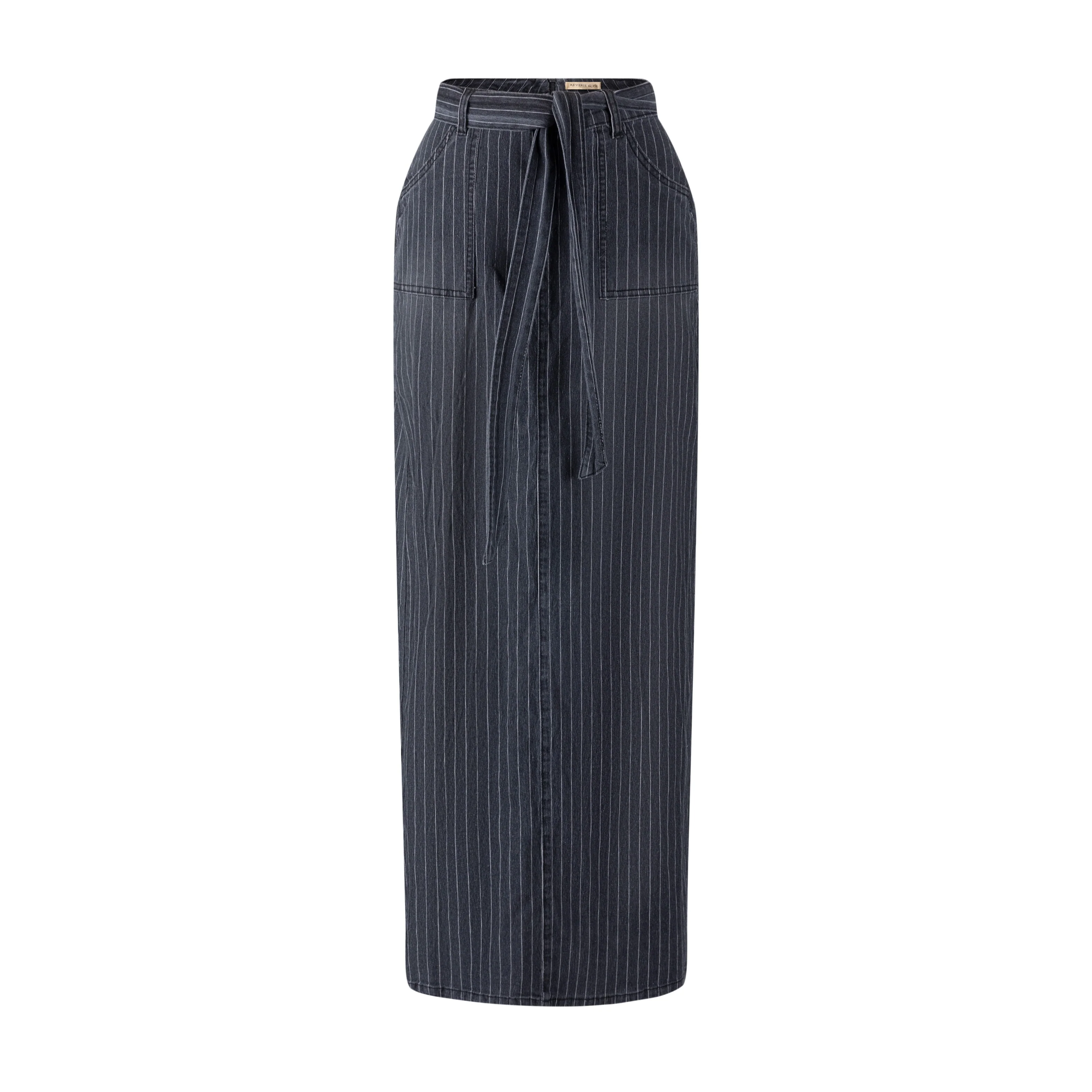 Pinstripe Denim Skirt - Black Denim - Image 2