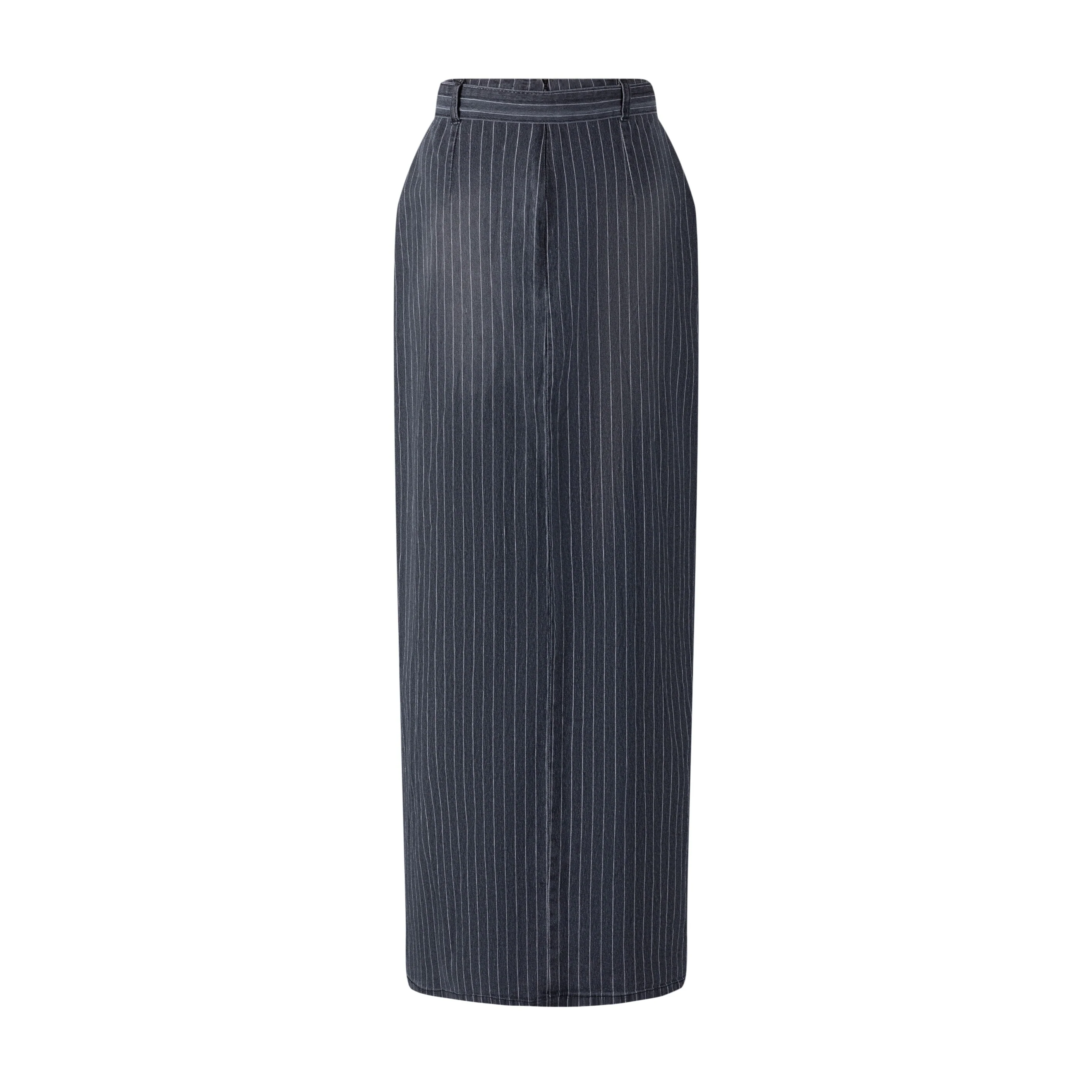 Pinstripe Denim Skirt - Black Denim - Image 3