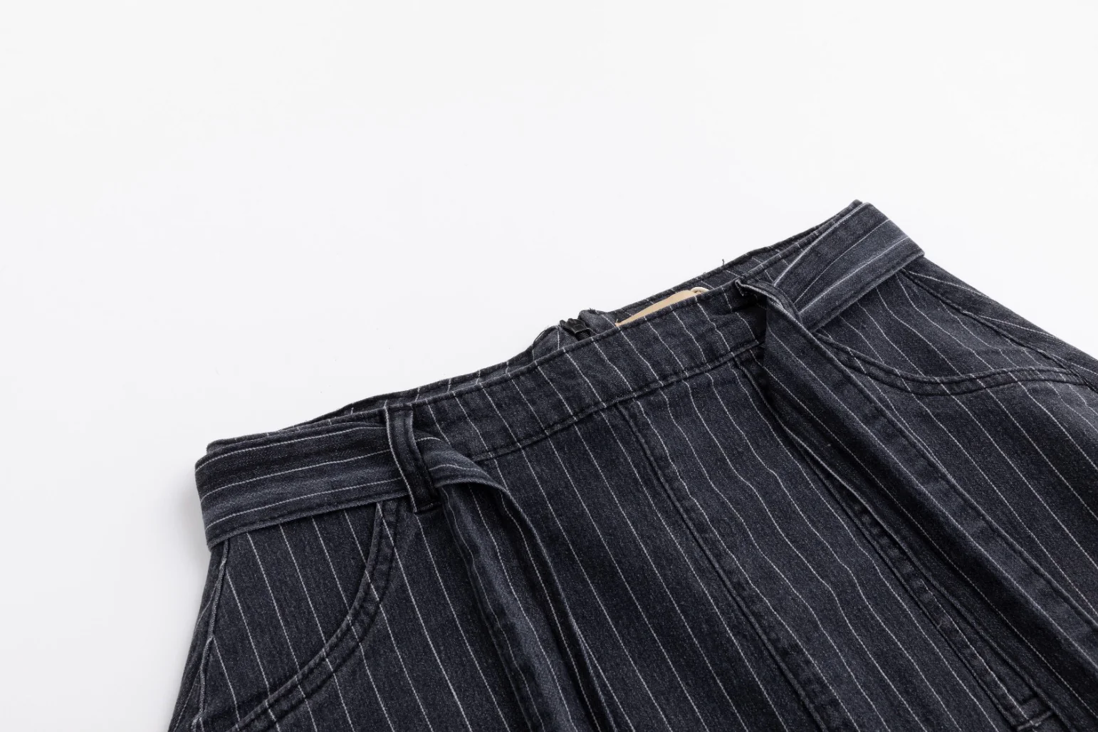 Pinstripe Denim Skirt - Black Denim - Image 4
