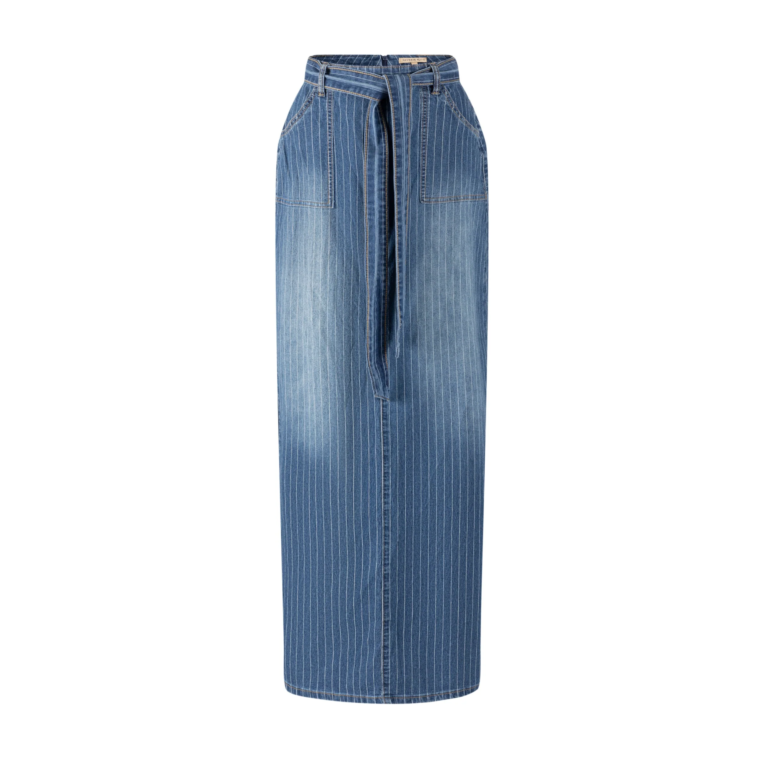 Pinstripe Denim Skirt - Blue Denim - Image 2