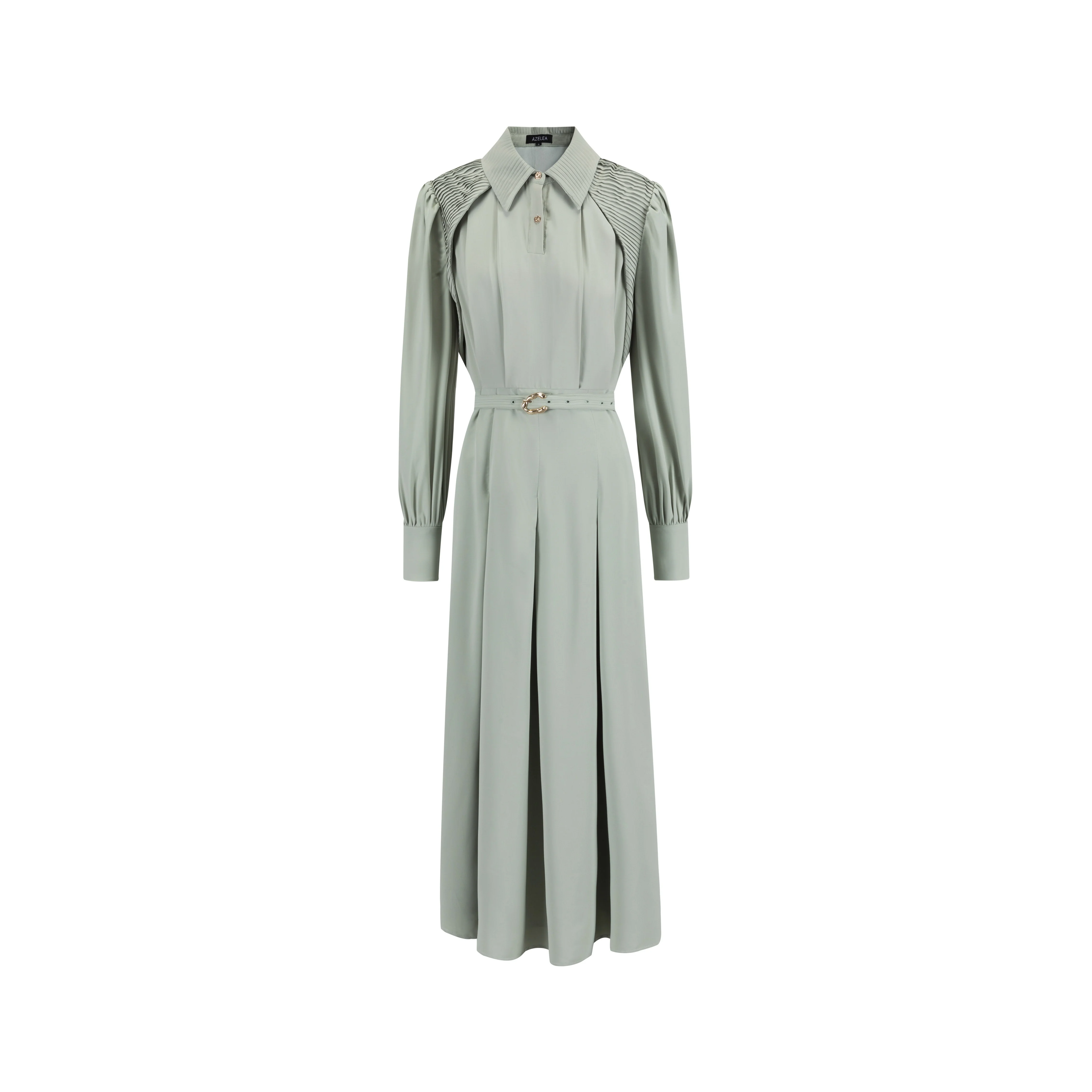 Pleated Dress With Details - Mint Green - Image 3