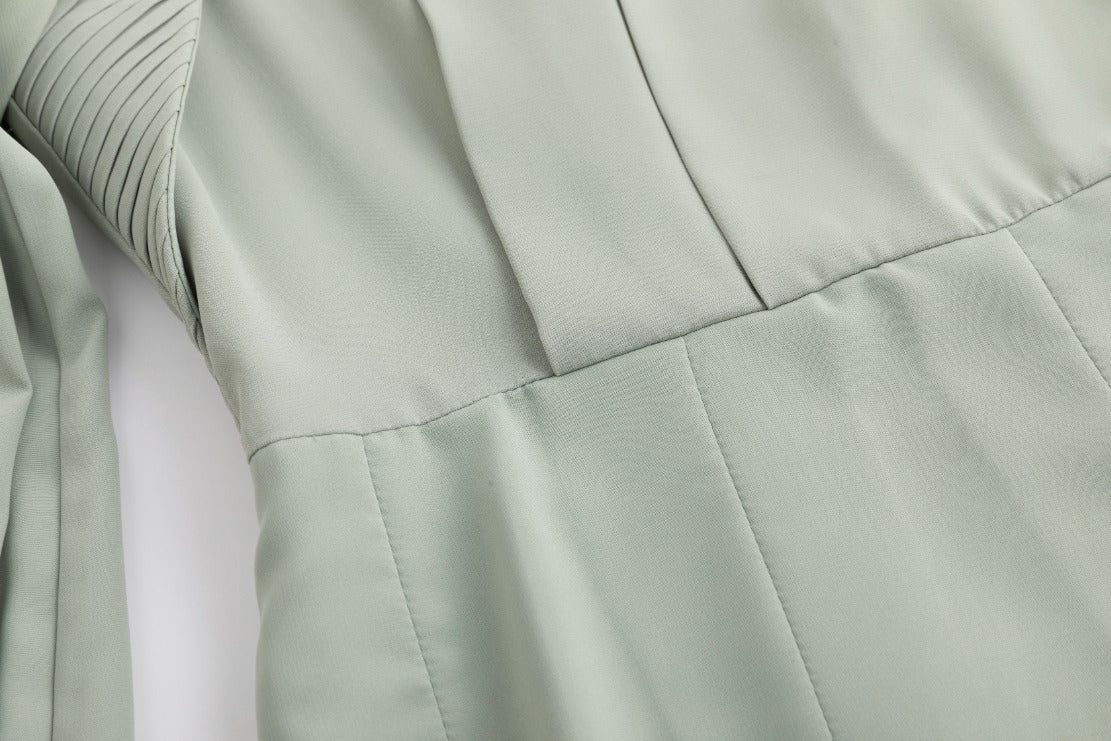 Pleated Dress With Details - Mint Green - Image 7