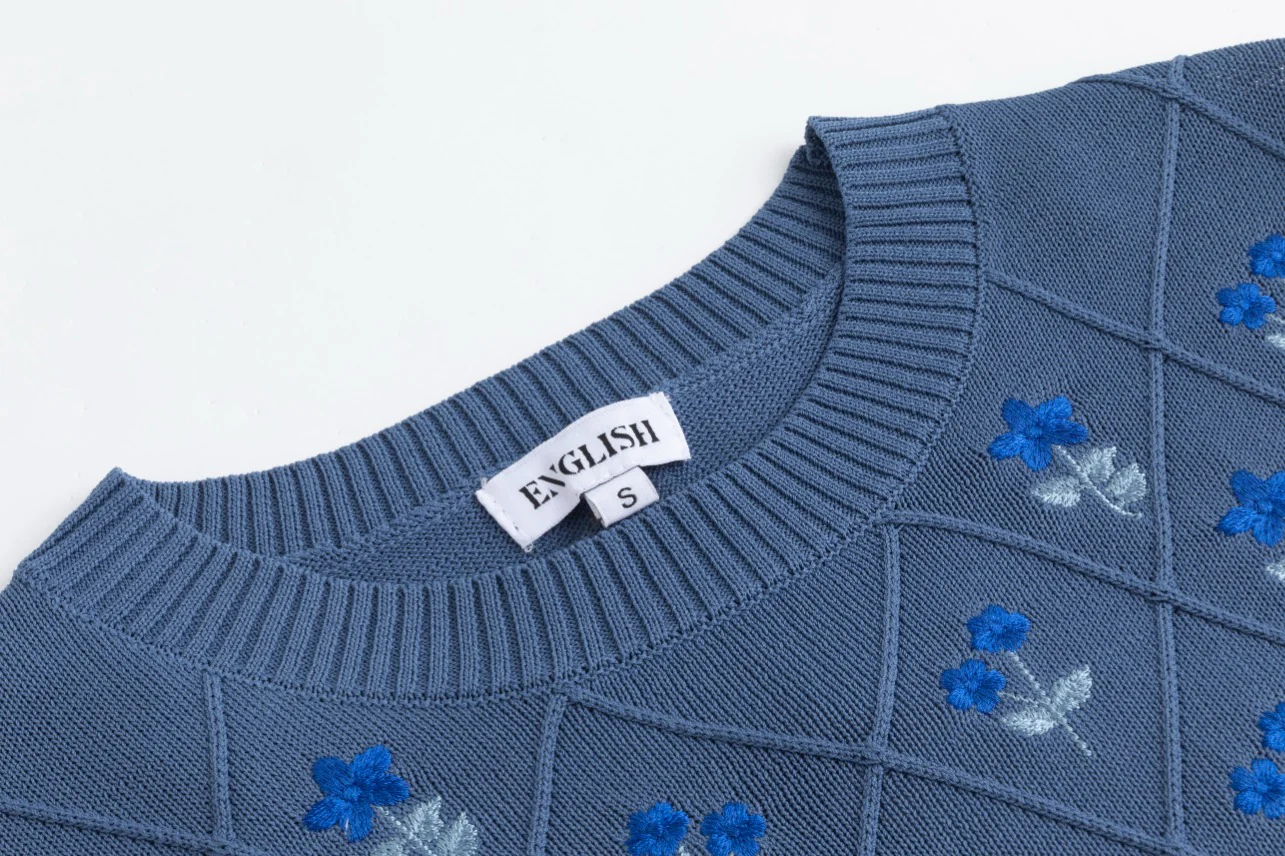 Pleated Dress With Embroidered Knit Overlay - Blue - Image 5