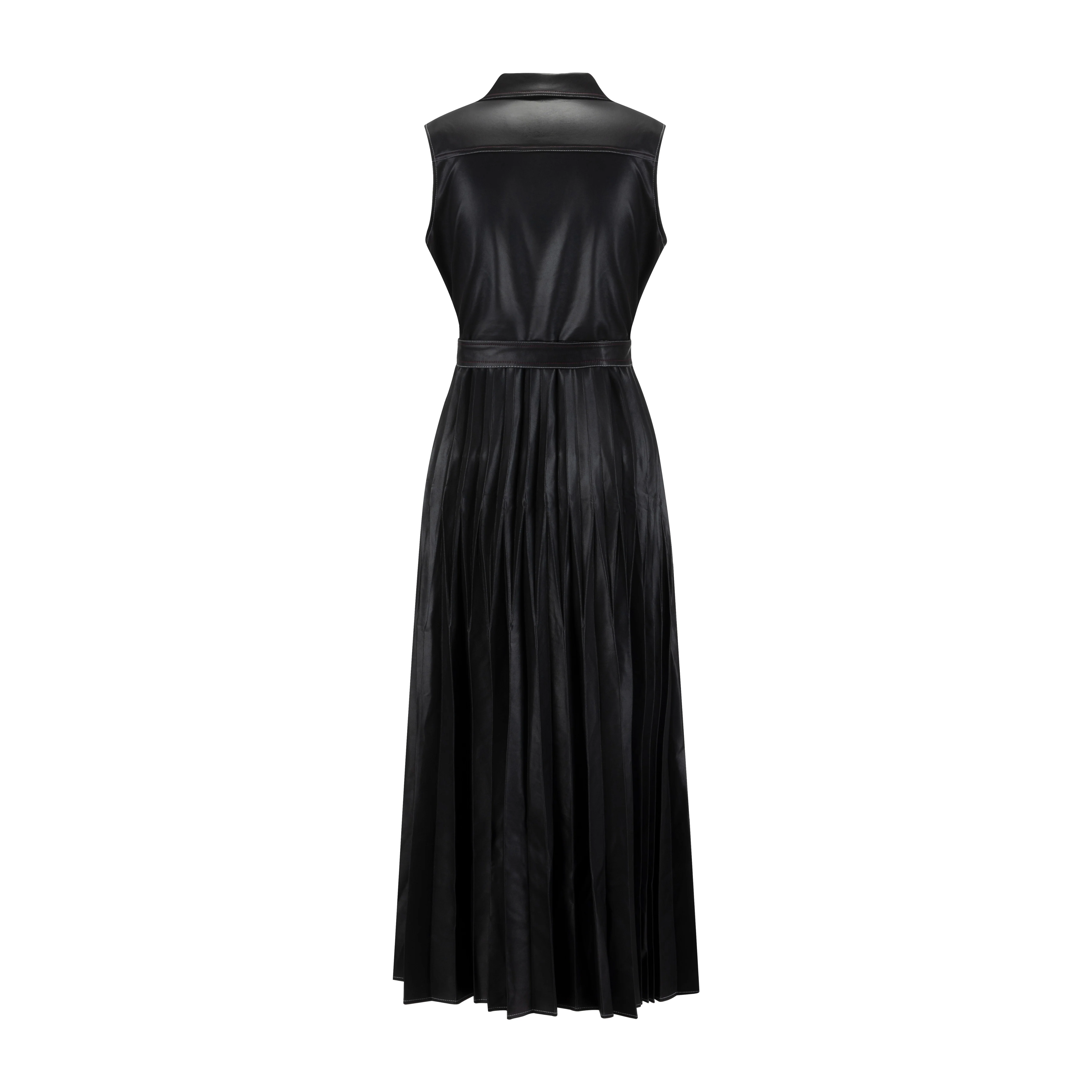 Pleated Leather Jumper - Black - Image 3