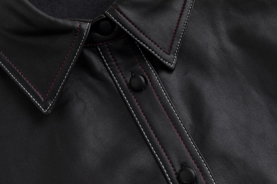 Pleated Leather Jumper - Black - Image 5